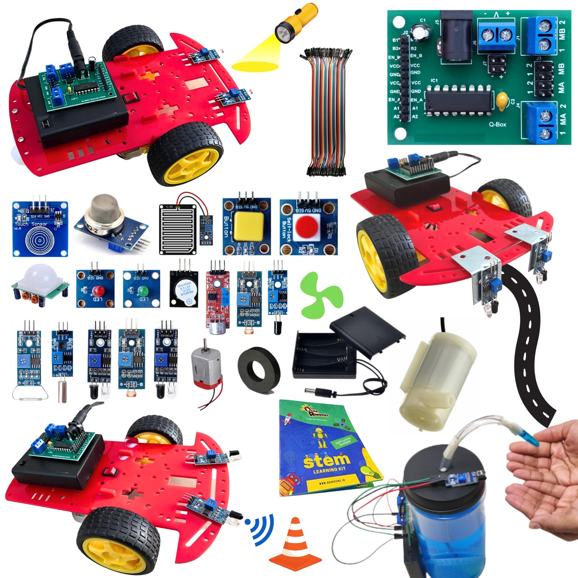Quad Store STEM Robotics kit DIY Electronics sensors modules for Age 10+ Years Suitable for Science, Hobby, School with Real time Projects Activity