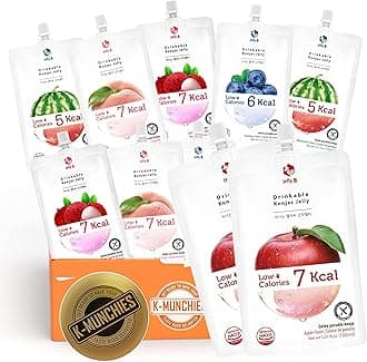 K-Munchies Jelly.B Konjac Jelly Juice - 10 Packs Assorted Fruit-Flavored Collagen Drink: Apple, Peach, Watermelon, Lychee & Blueberry - Low Calorie, Delicious and Healthy Snack Foods For Adults