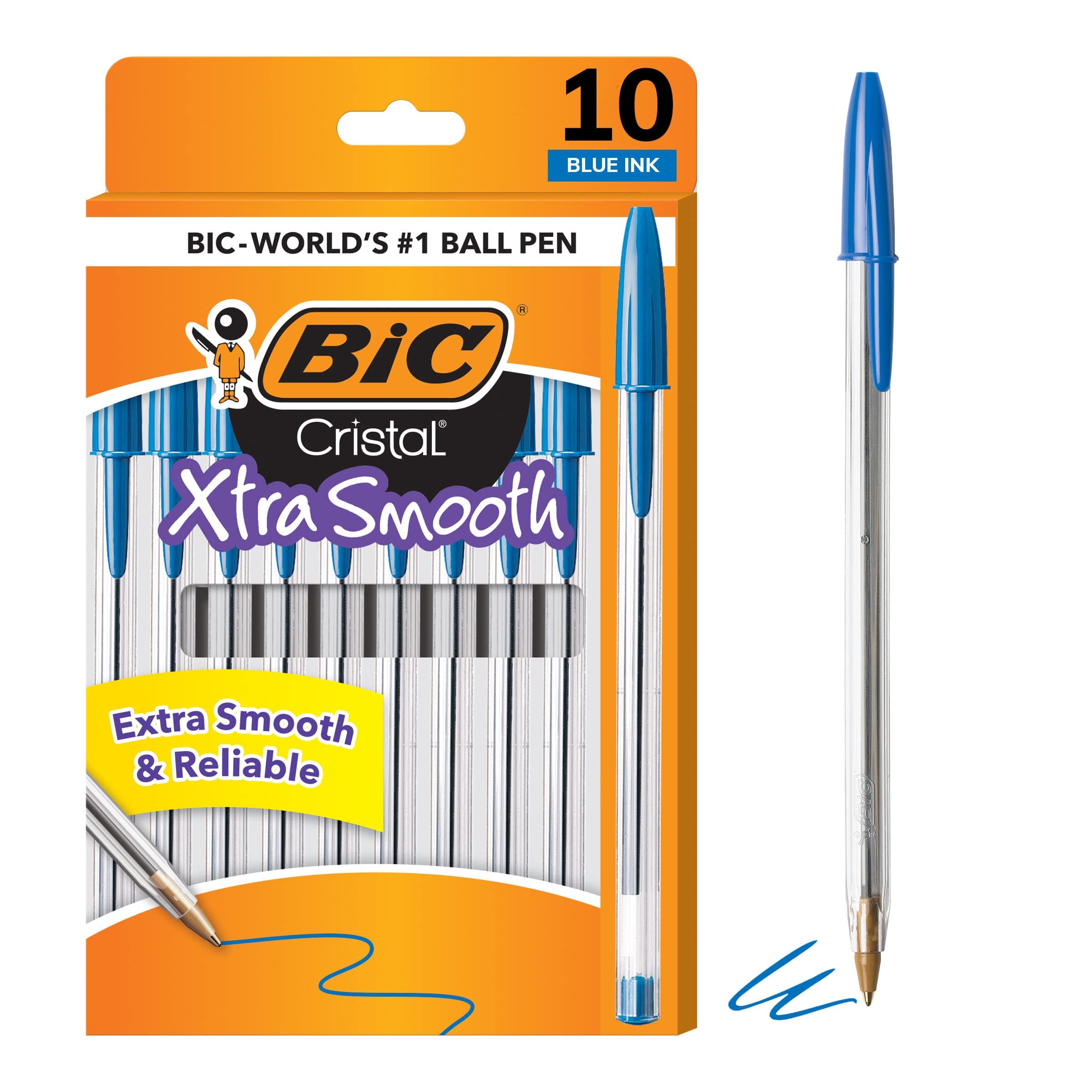 Cristal Xtra Smooth Ballpoint Pen, Medium Point (1.0mm), Blue, 10-Count