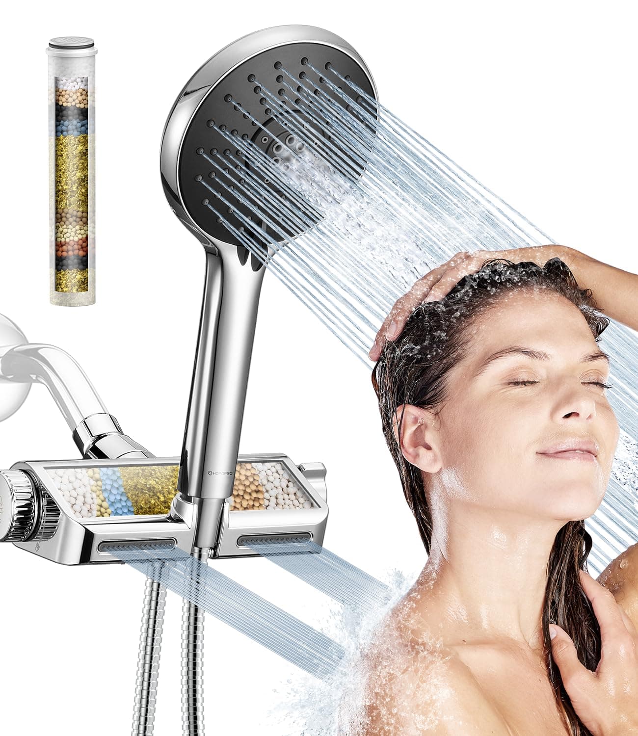 Filtered Shower Head with Handheld Combo, Dual Water Softener Shower Head with Massage, High Pressure Shower Head with Filters for Hard Water, Remove Chlorine, Reduce Dry Itchy Skin