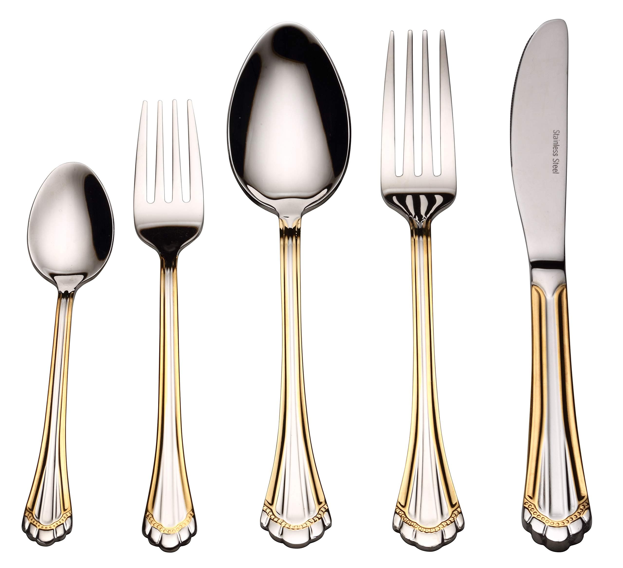 Flatware Set 20-Piece Service for 4, 18/10 Stainless Steel Silverware Cutlery, 24k Gold Plated Accent (gold sets) (Grand)