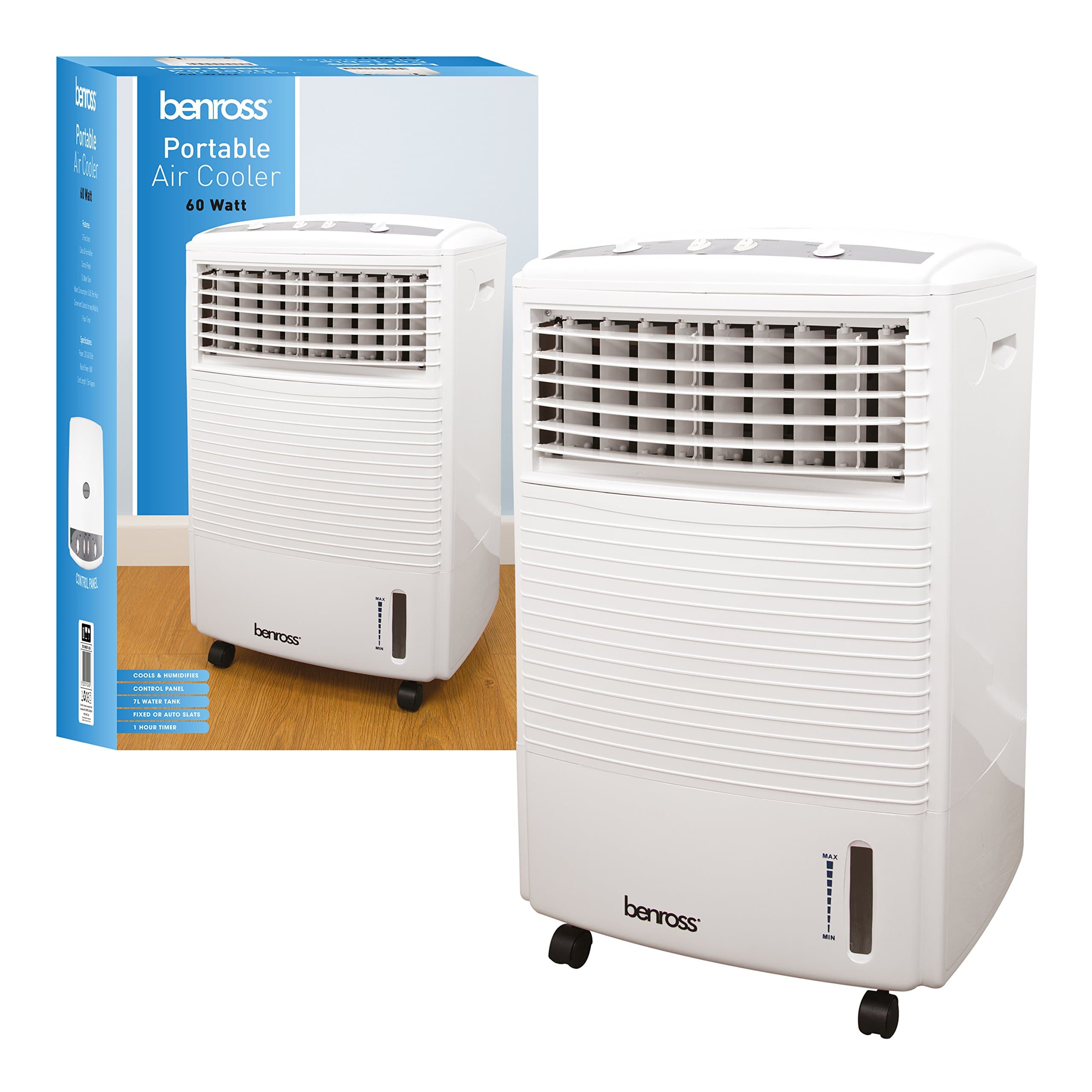 Benross 42240 Portable Air Cooler Fan/Portable 4 Wheel Mobile Unit/Includes Humidifier Function/Easy Operated Control Panel / 7 Litre Water Tank/Quiet Operation