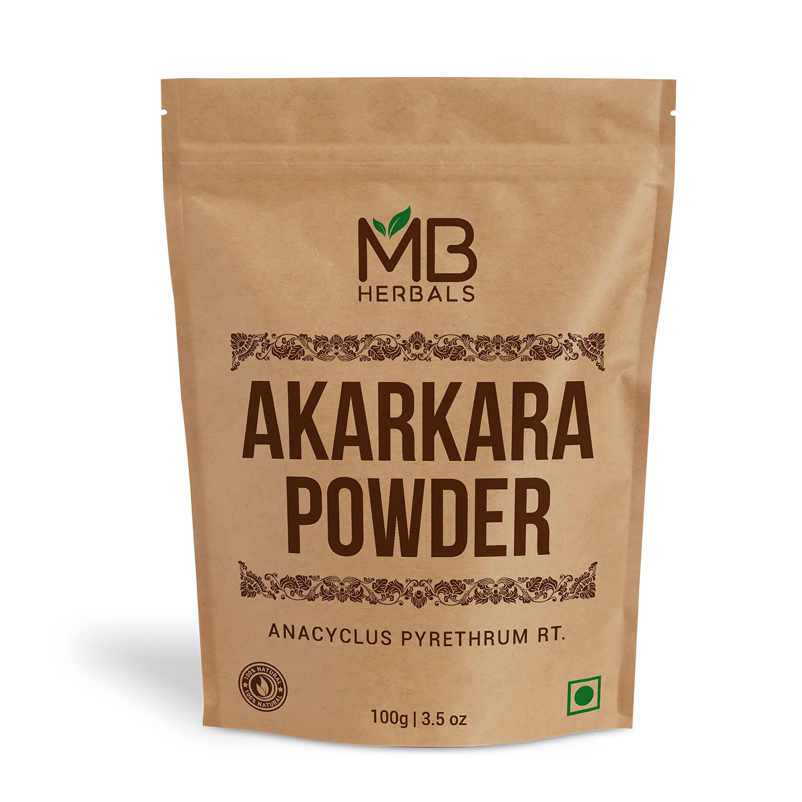 MB Herbals Pure Anacyclus pyrethrum Root Powder 3.5 oz / 100 Gram | Akarkara | Akar Kara | Pellitory | Longwort Root Powder | Spanish Chamomile Root Powder