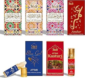 Dukhni Premiere Attar Oil Set | 6 Assorted Scents | Rollerball Perfume Oils for Men & Women | Unisex Perfume Sampler Set | Travel Size Clean Arabian Oud Fragrances | Gift Set, Non-Alcoholic & Vegan