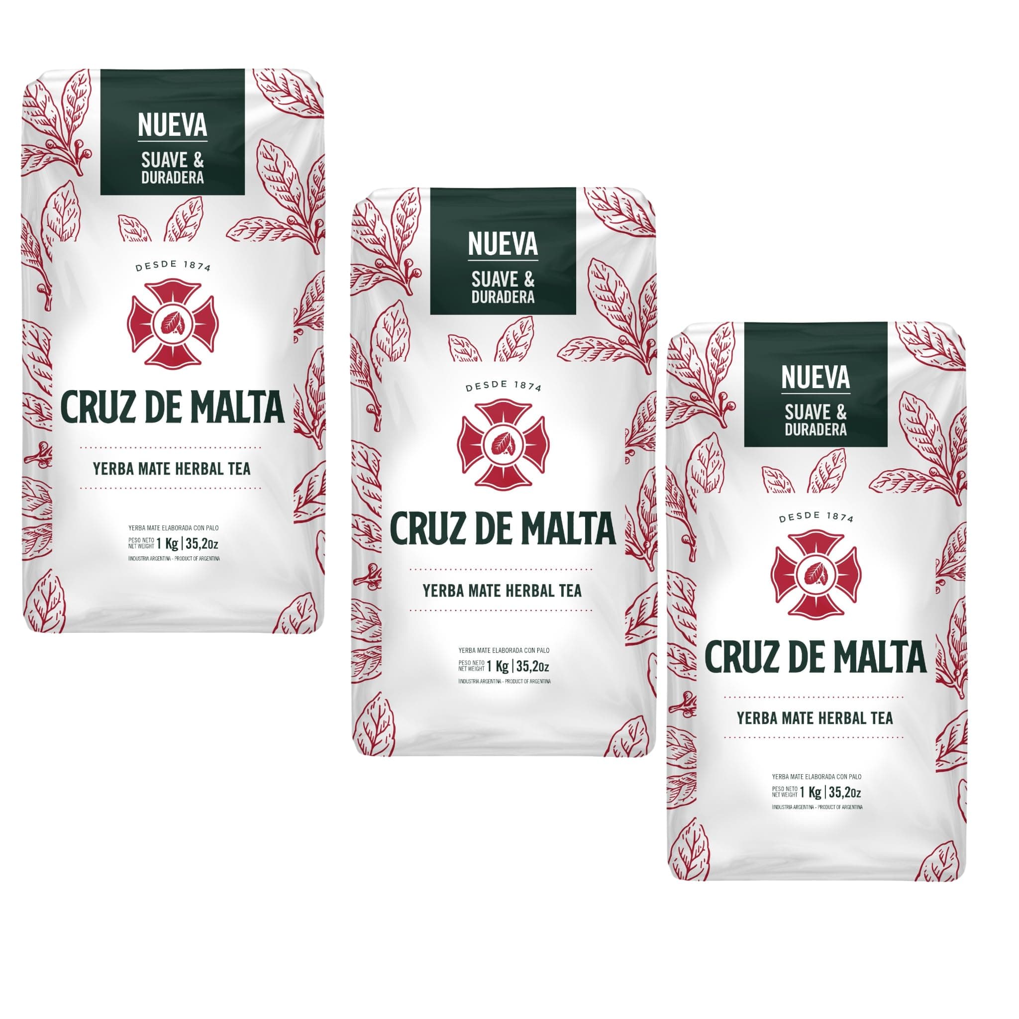 Yerba Mate Cruz de Malta, 2.2 Lbs / 1 Kilo each bag, 3-pack