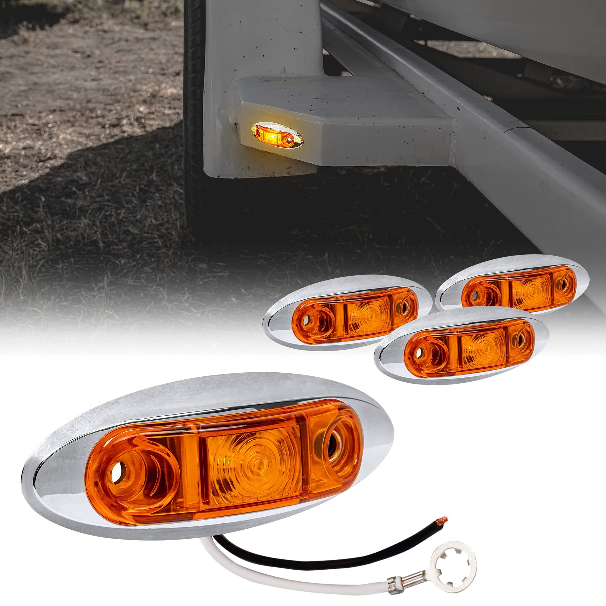 ONLINE LED STORETRUE MODS 4pc 2.5" Amber LED Trailer Marker Light Kit w/Chrome Bezel [DOT FMVSS 108] [SAE P2] [Surface Mount] [Waterproof IP67] Side Marker Lights for Trailer Truck