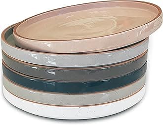 MORA CERAMICS HIT PAUSE Flat Plates Set of 6-8 in - The Dessert, Salad, Appetizer, Small Lunch, etc Plate. Microwave, Oven, and Dishwasher Safe, Scratch Resistant. Kitchen Porcelain Dish - Neutrals