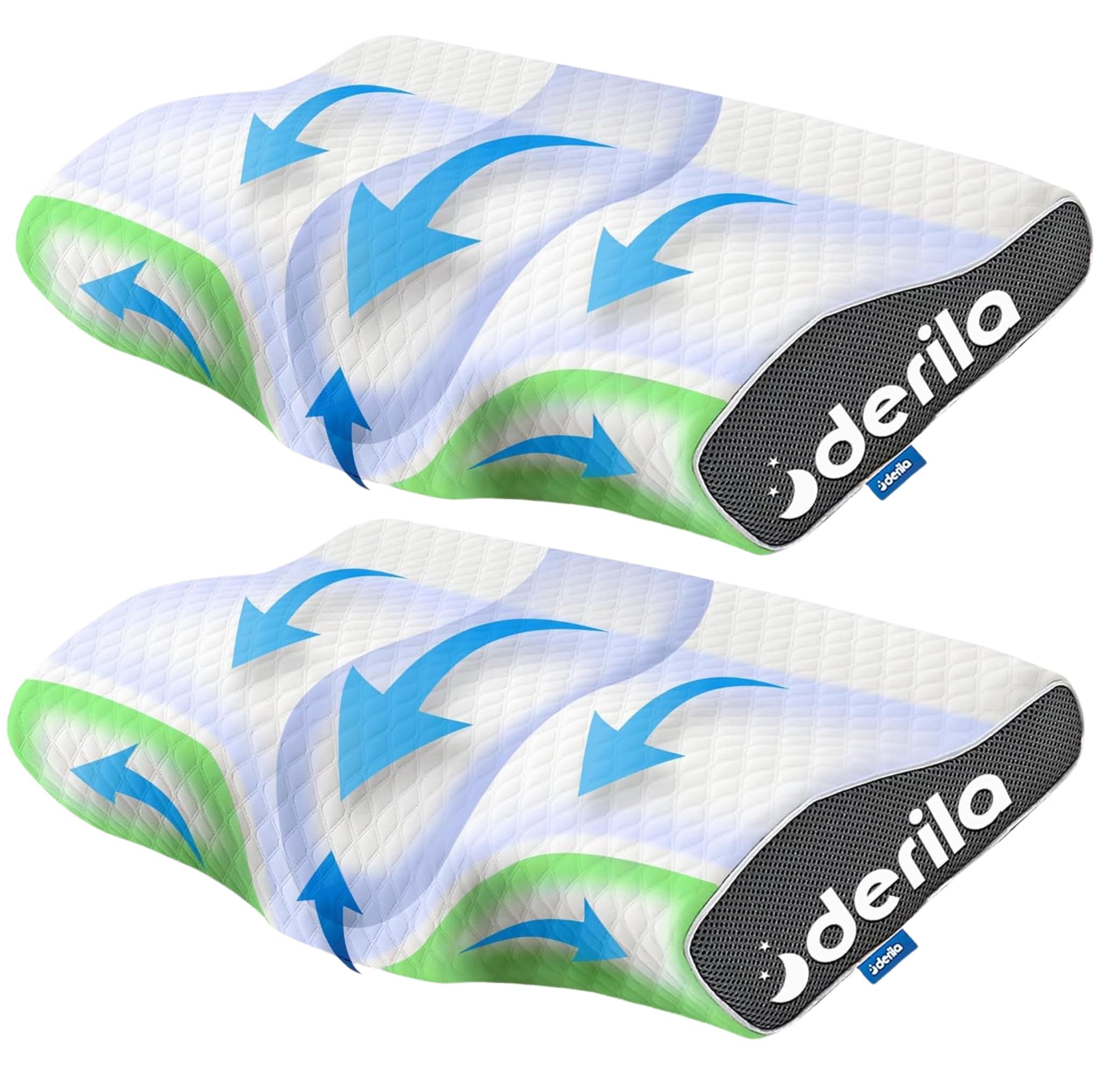 Derila Cervical Queen Size Sleeping Pillow - Ergonomic Neck Support Pillow for Neck and Shoulder Pain Relief - Side, Back, Stomach Sleepers - Best Bed Snoring Pillow for Sleeping