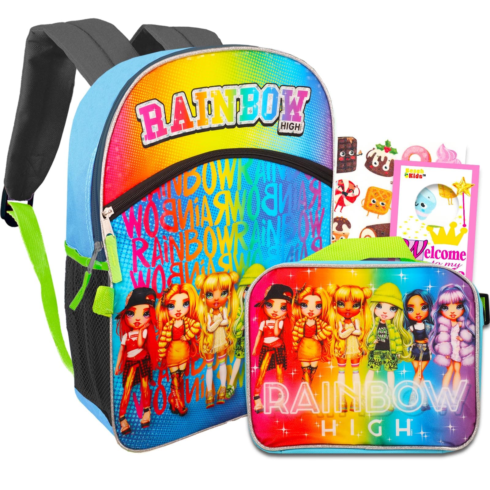 Rainbow High School Backpack and Lunch Set - Bundle with Rainbow High 16 Inch Backpack and Lunch Bag Plus Stickers and More
