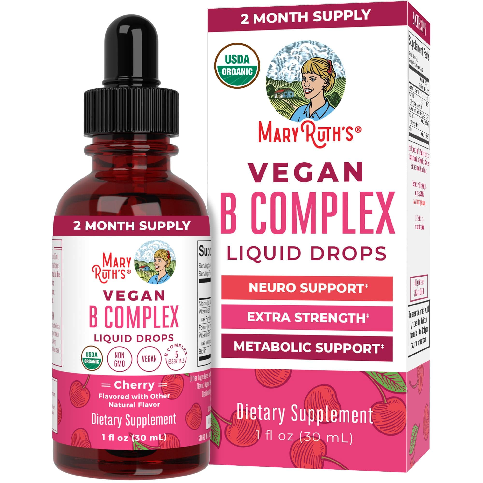 MaryRuth Organics Vitamin B Complex | B Vitamins Complex | Biotin | Vitamin B12 | Niacin | Folate | Metabolic Support Supplement | Vegan | USDA Organic | Non-GMO | Gluten Free | 2 Month Supply