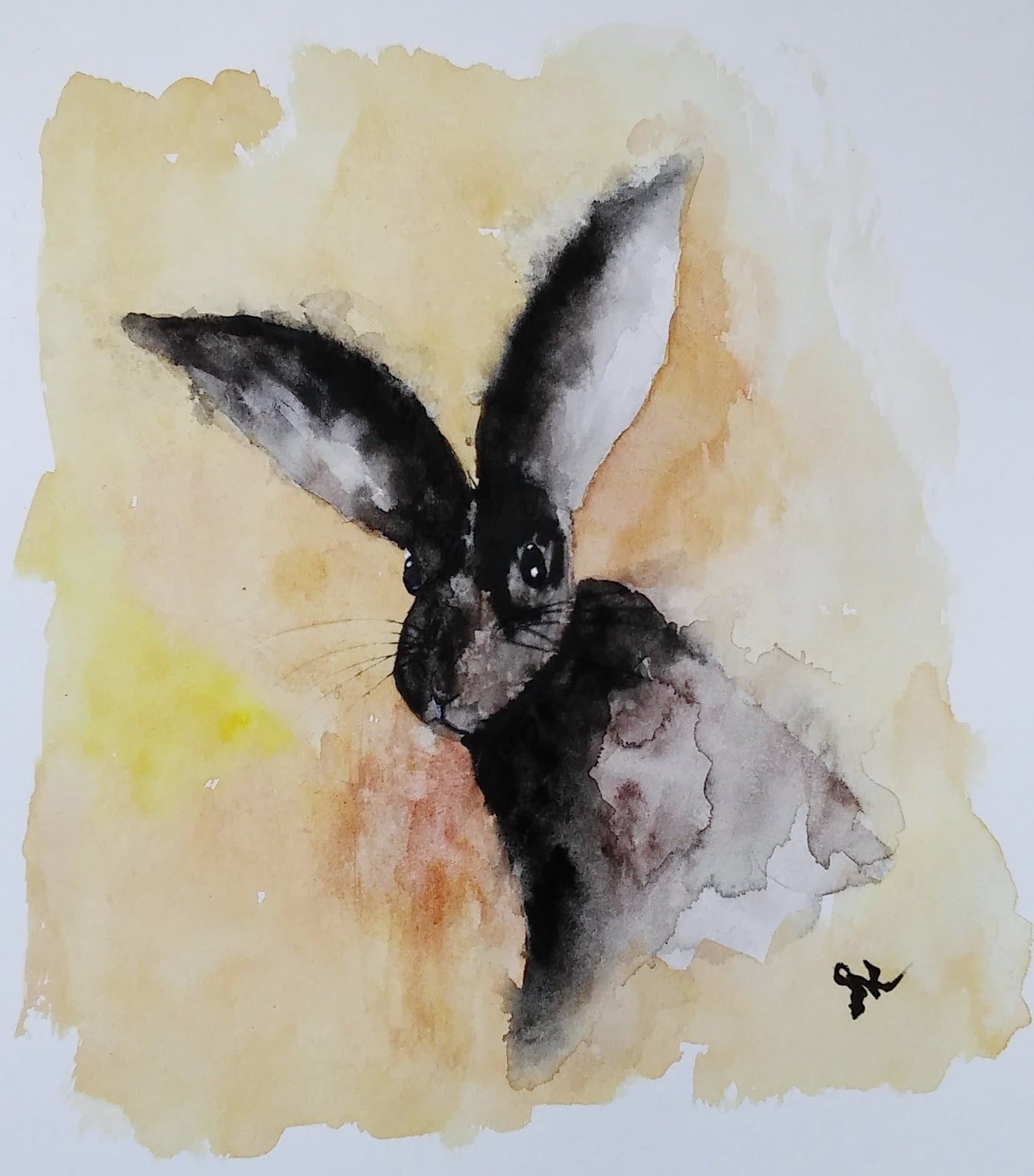 Original Watercolor Rabbit Painting - Easter Bunny