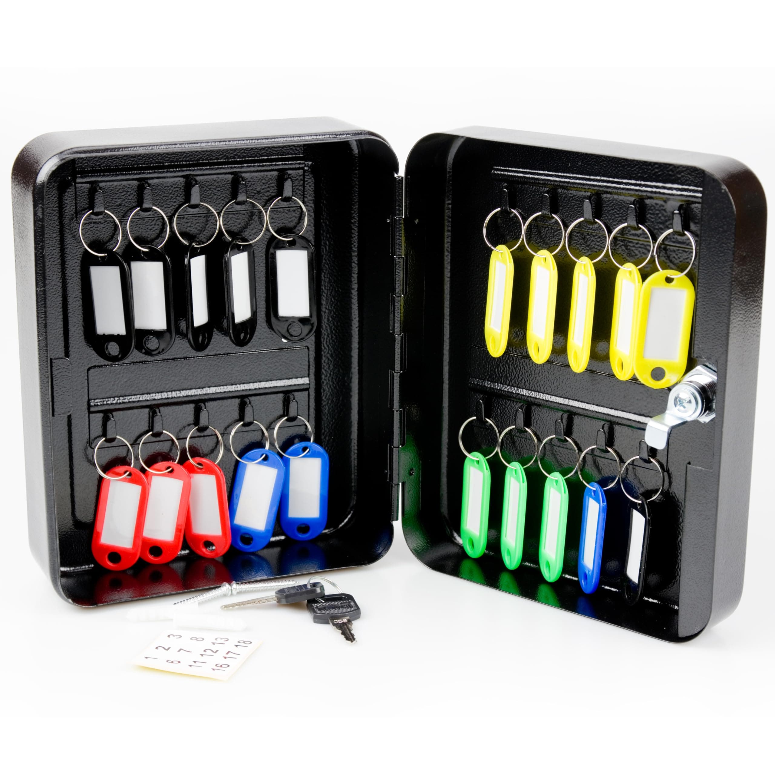 ABN Finest Key Cabinet Holder Safe Box Store Lockable Wall Mounted Metal with 20 Keys Tags - Black