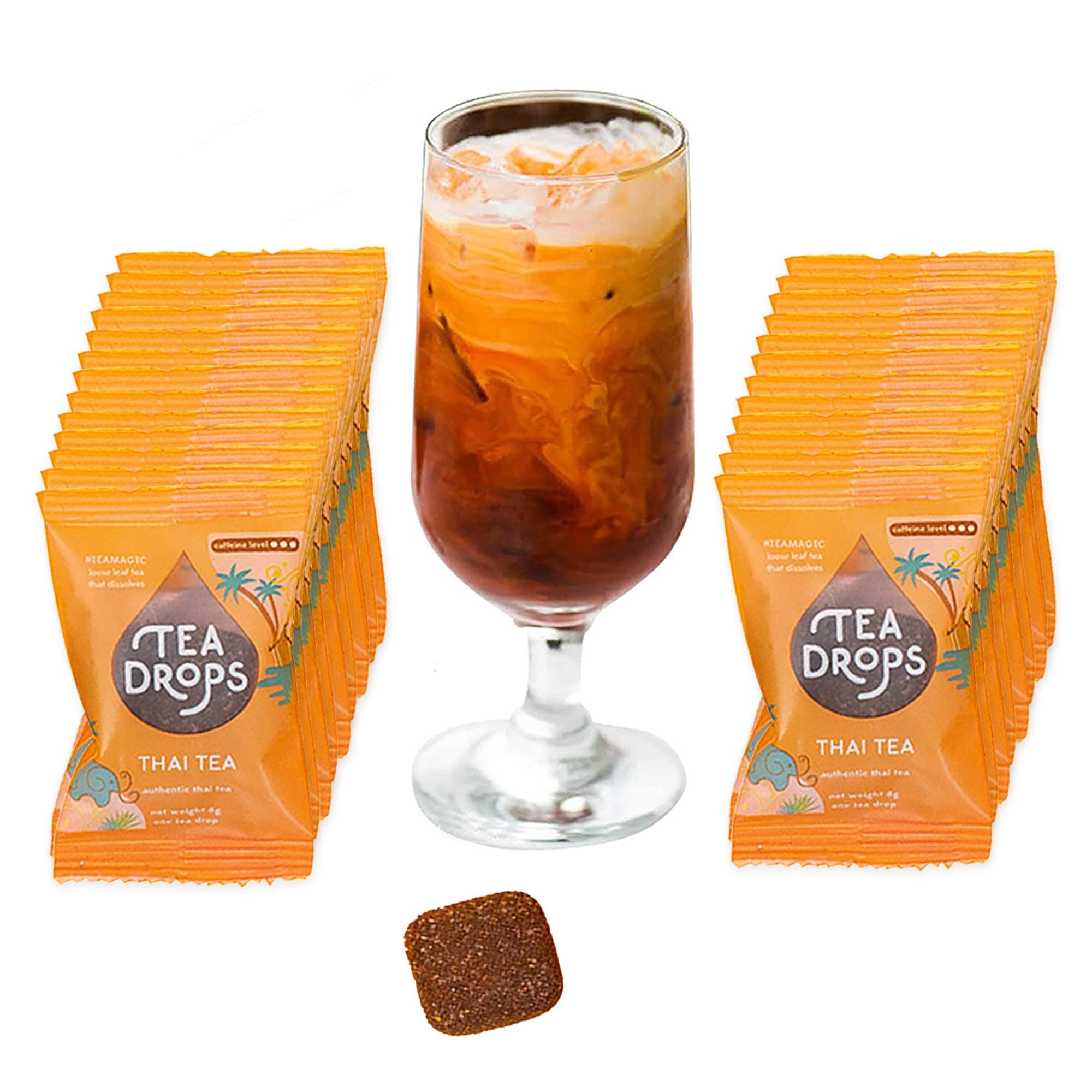 Tea Drops Thai Iced Tea Mix - Authentic On the Go Thai Tea Mix with Loose Leaf, Bagless Sweetened Thai Tea - Milk Tea Mix - Pack of 25 - Milk Packet Not Included