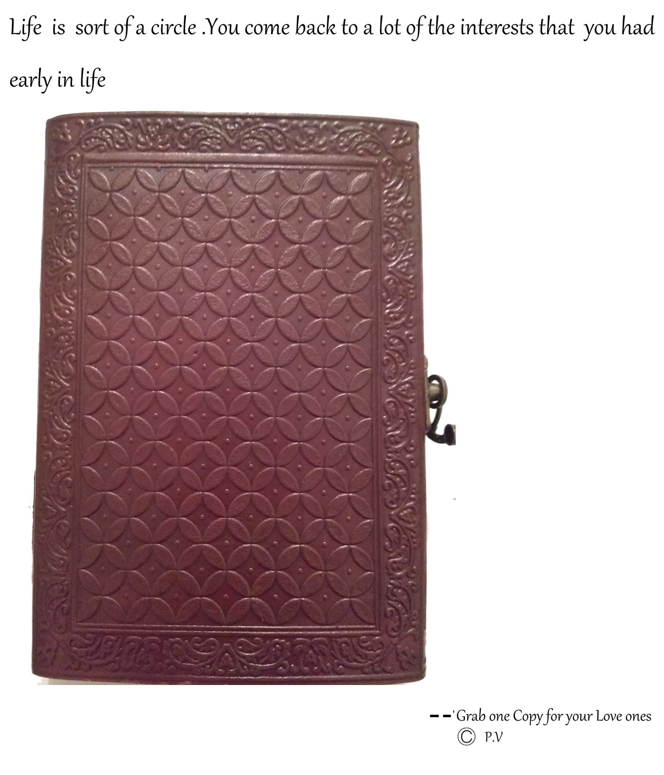 Leather Bound Journal a5 Planner Writing Notepad Diary Notebook Travel-Book Stitched with String Cotton Paper Handmade Blank Unlined Page for Snap Album Vintage Art Sketch Book Daily Planner (Circle of Life) 10 Inch