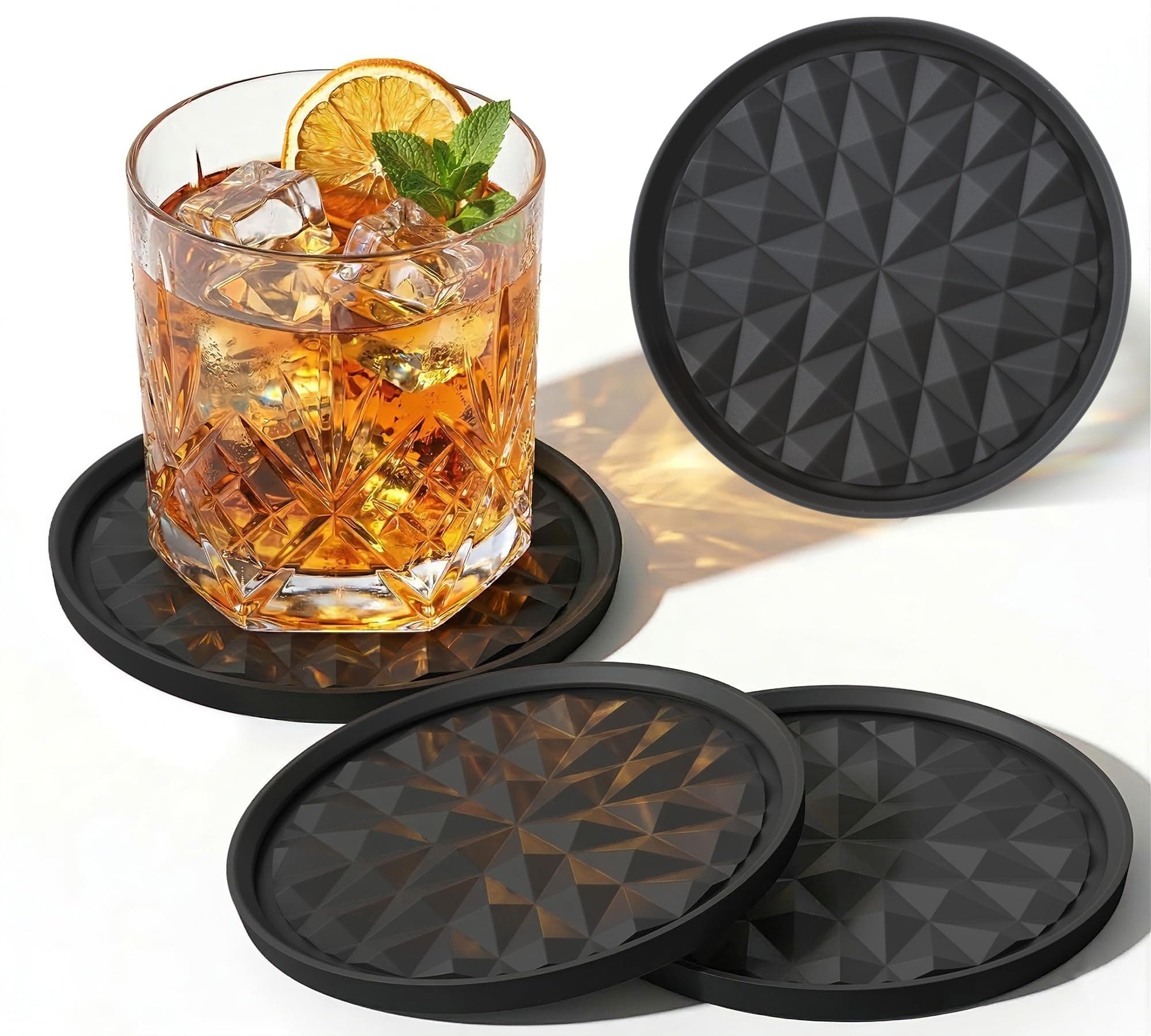 Silicone Coasters for Drinks[4 Pack]- Cup Mat for Tabletop Protection-Non-Slip, Non-Stick, Coffee Table Decor, Great Gift for Any Occasion, Black