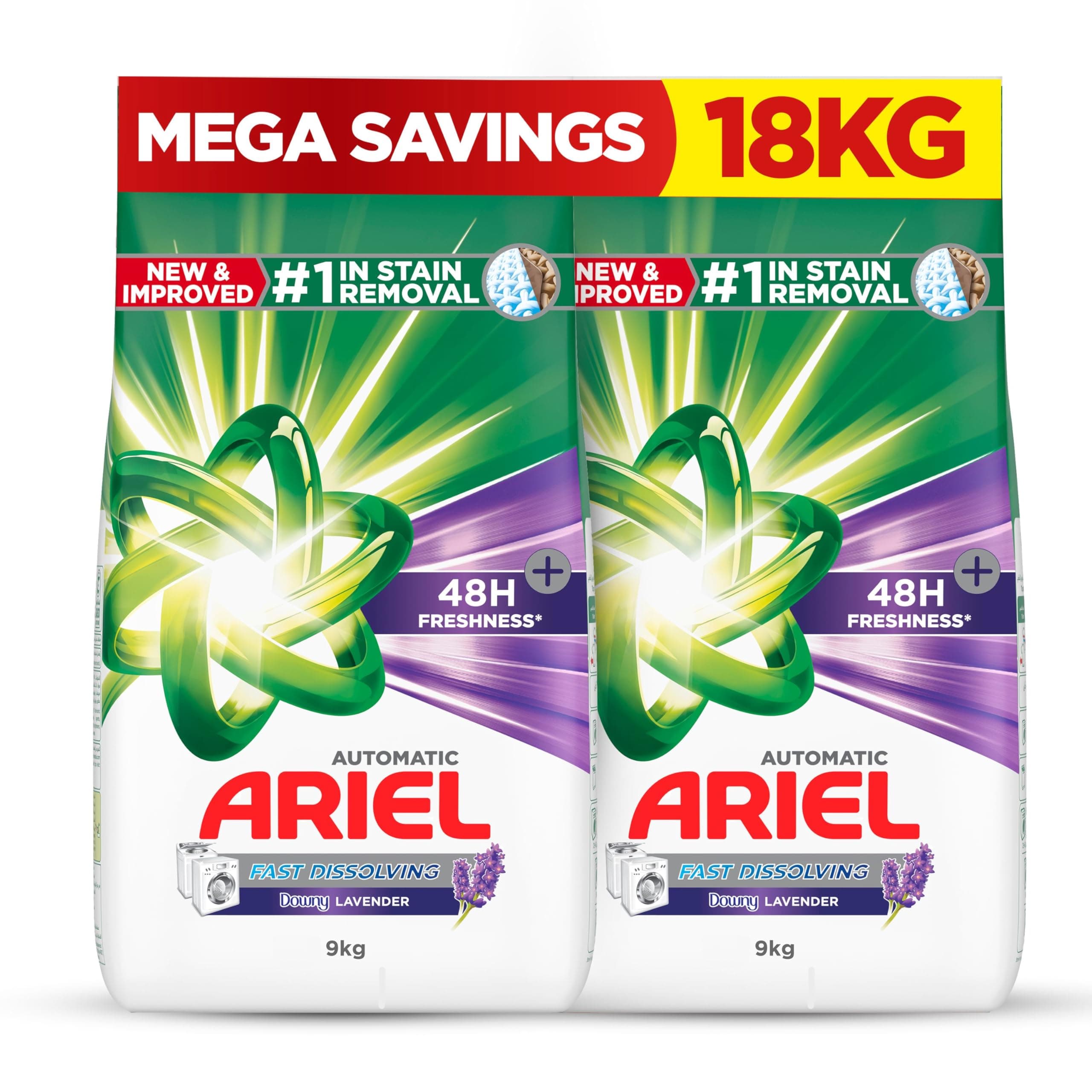 Fast Dissolving Laundry Detergent Powder with Lavender, (2x9) 18 KG