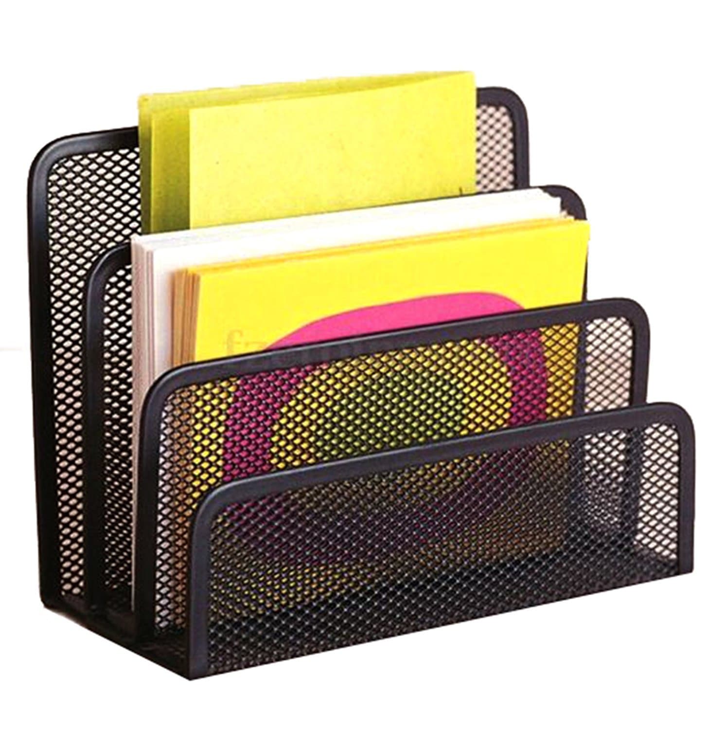 Di Grazia Black Mesh with 3 Sections/Compartments Home Office Desktop Organizer Letter File Document Tray Sorter(vertical-3-sections-mesh)