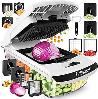Fullstar Vegetable Chopper & Cutter - Slicer Dicer Spiralizer with Container for Food Veg Onion Cucumber Tomato Salad Potato French Fry - Kitchen Gadgets & Accessories (PRO 9-in-1, White)