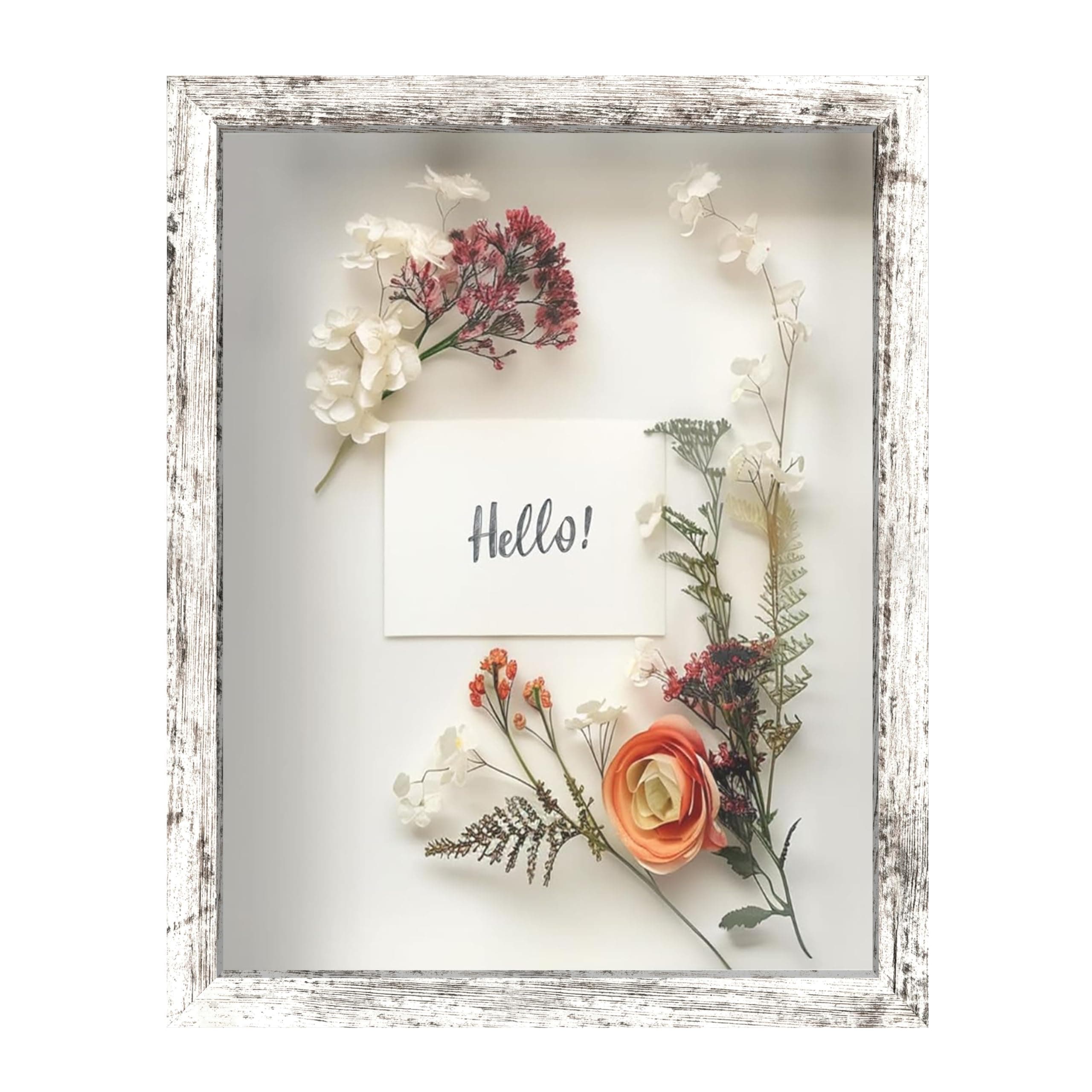 FrameWorks 11x14 Driftwood Wooden Shadow Box Frame – Soft Felt Back, Tempered Glass, and Included Elegant White Ball Push Pins