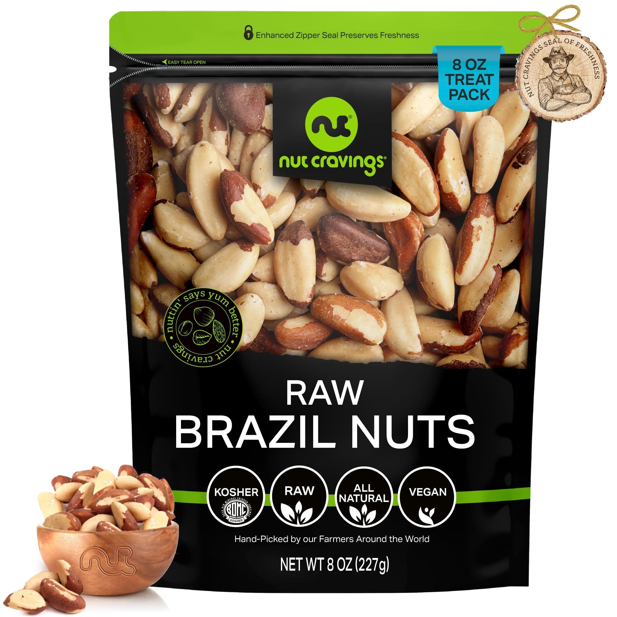 Raw Brazil Nuts, Unsalted, No Shell, Whole, (8oz - 1 Pack) Bulk Nuts Packed Fresh in Resealable Bag - Kosher Healthy Snack, Food Assortments