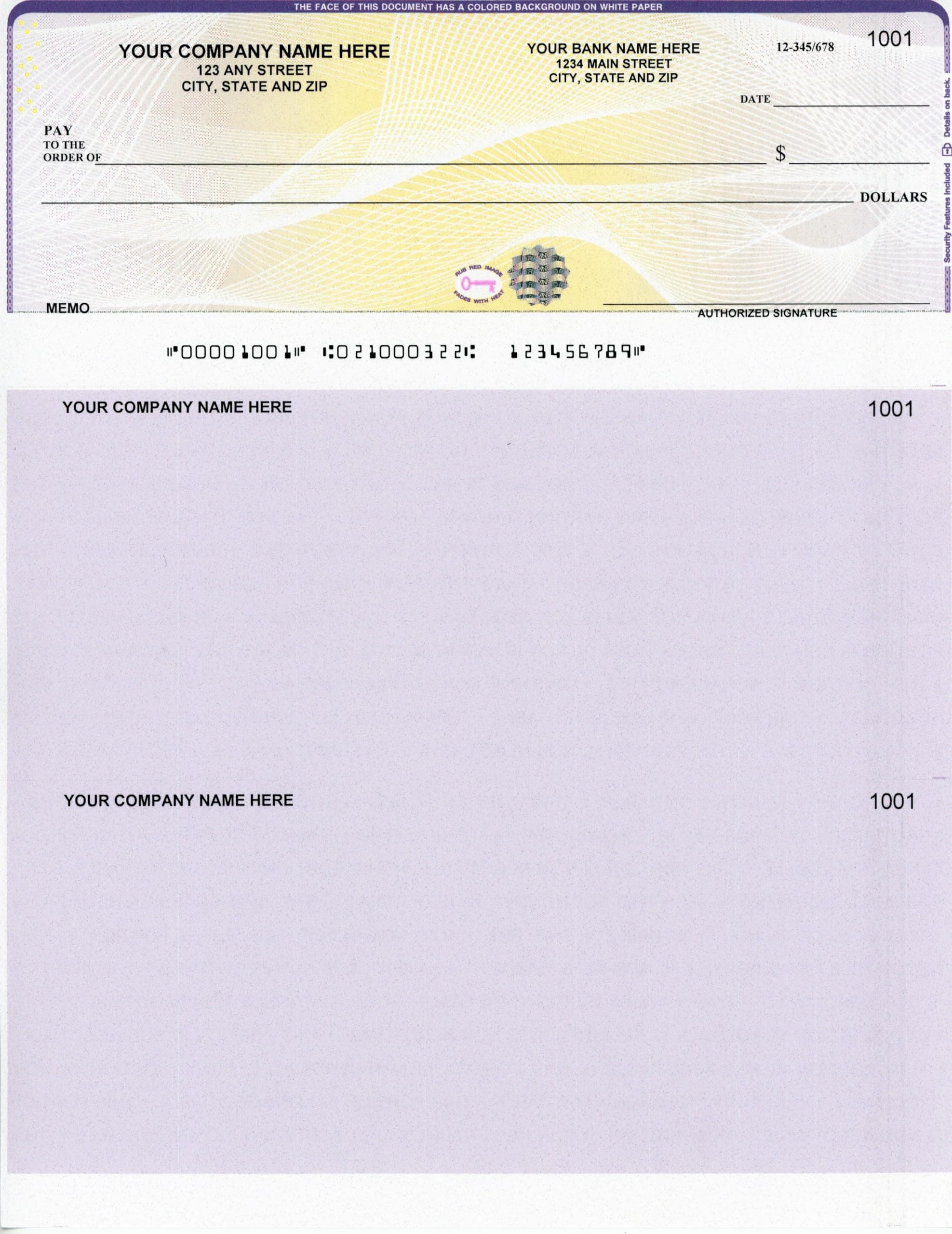 250 High-Security Hologram Prismatic Broadway Computer Checks - Check on Top - Compatible with QuickBooks™/Quicken™ Software - Purple Yellow Prismatic Hologram (250)