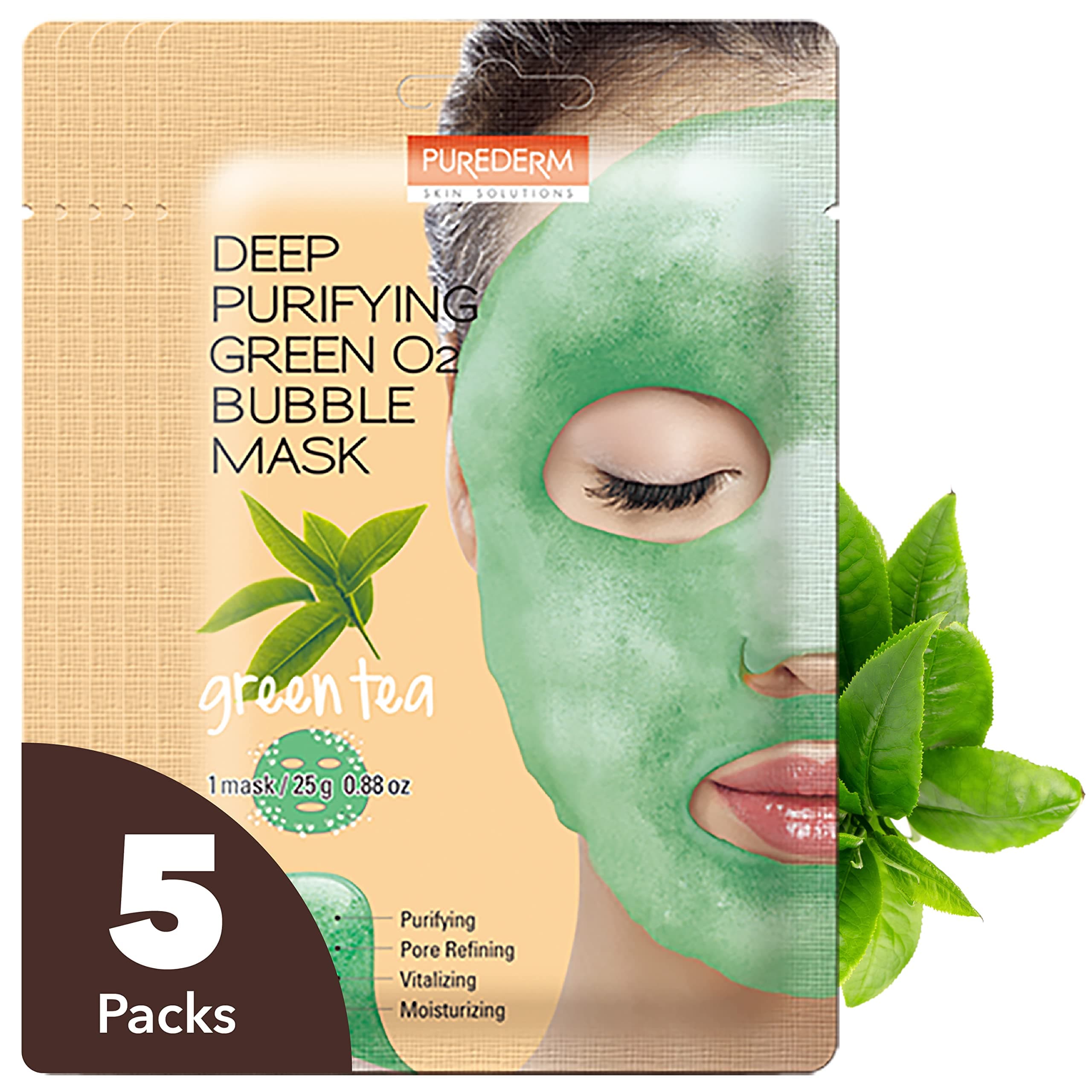 Purederm Deep Purifying Green O2 Bubble Mask (0.88oz x 5ea)