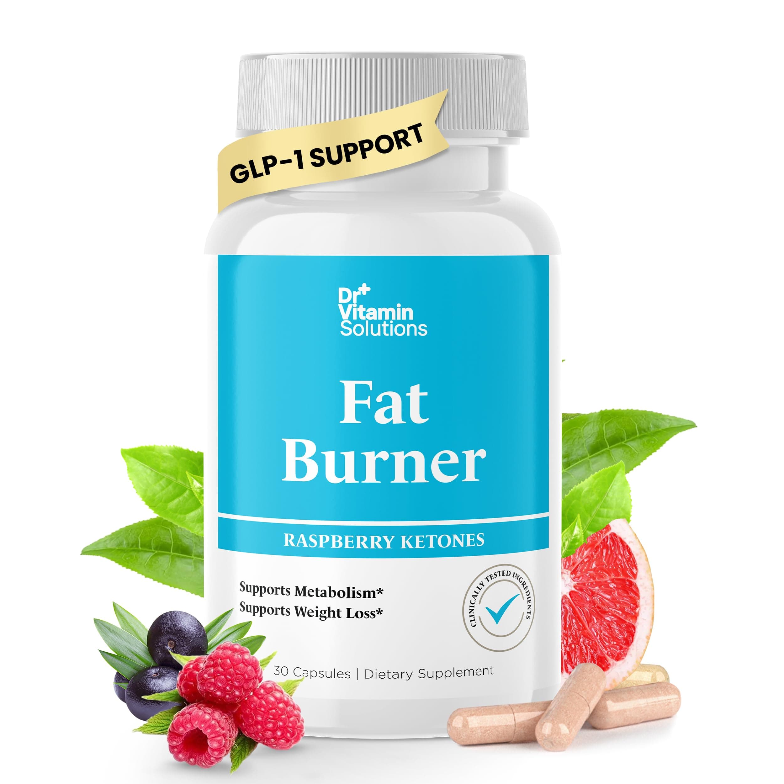 Fat Burner with GLP‑1 Support – Raspberry Ketones, Green Tea & Kelp – Metabolism & Appetite Support for Women & Men – 30 Capsules