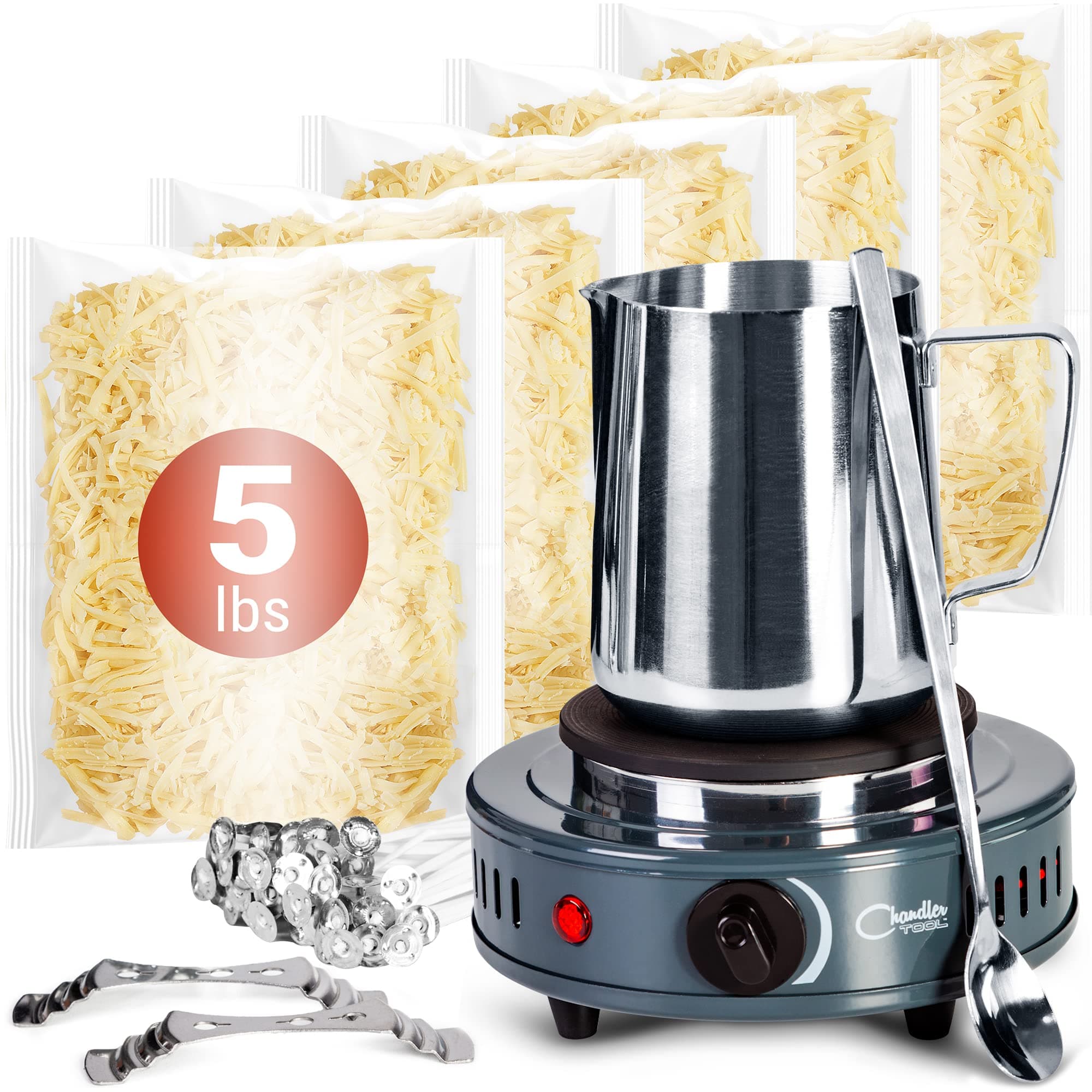 Candle Making Kit with Electronic Hot Plate, DIY Candle Maker Supplies: Bulk Organic Soy Candle Wax for Candle Making, Wax Melter, Pouring Pot, Starter Candle Kit for Adults, Beginners, and Kids (5lb)