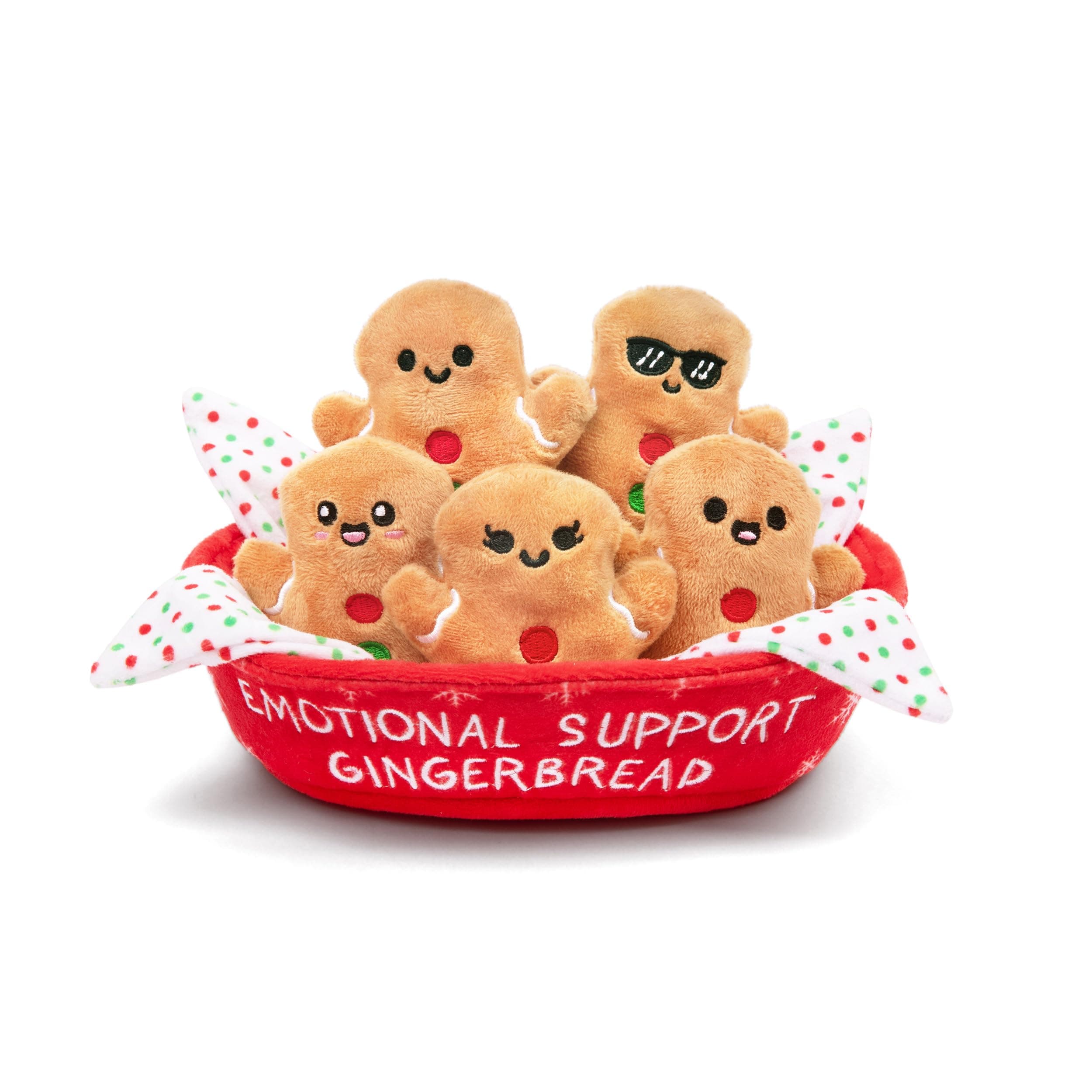WHAT DO YOU MEME? Emotional Support Gingerbread by Relatable, Stuffed Animals, Great Gingerbread Man Gifts, Funny, 5 Gingerbread Plushies with Carrying Basket, Soft Toy for Kids and Adults
