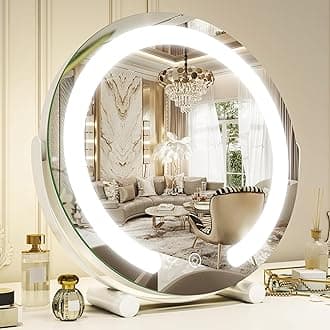 HNV Vanity Mirror with Lights, 12-Inch LED Makeup Mirror with Smart Touch Control, 3 Color Dimmable, 360° Rotating Makeup Mirror for Bedroom Tabletop