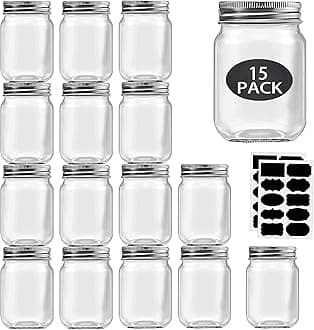 Rainforce 16 oz Mason Jars With Lids Regular Mouth 15 Pack-16oz Glass Jars with Silver Lids,Bulk Pint Clear Glass Jars For Meal Prep, Food Storage With 20 Labels