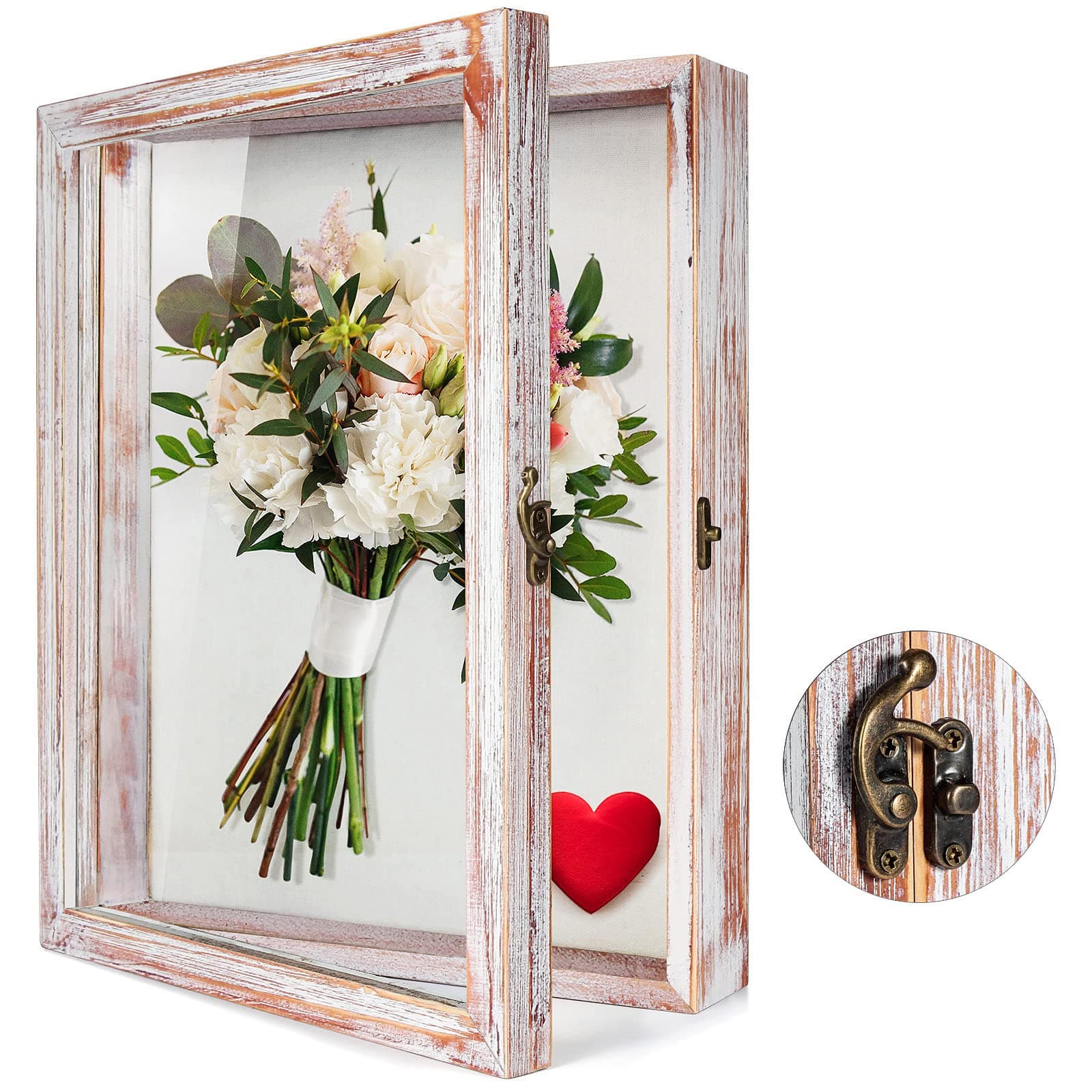 TJ.MOREE Flowers Shadow Box Display Case 11ââ‚¬Â x 14ââ‚¬Â Large Shadow Box Frame with Glass Window Door Deep Depth Picture Frame Wedding Bouquet Memorabilia Medals Photos Memory Box for Keepsakes - White