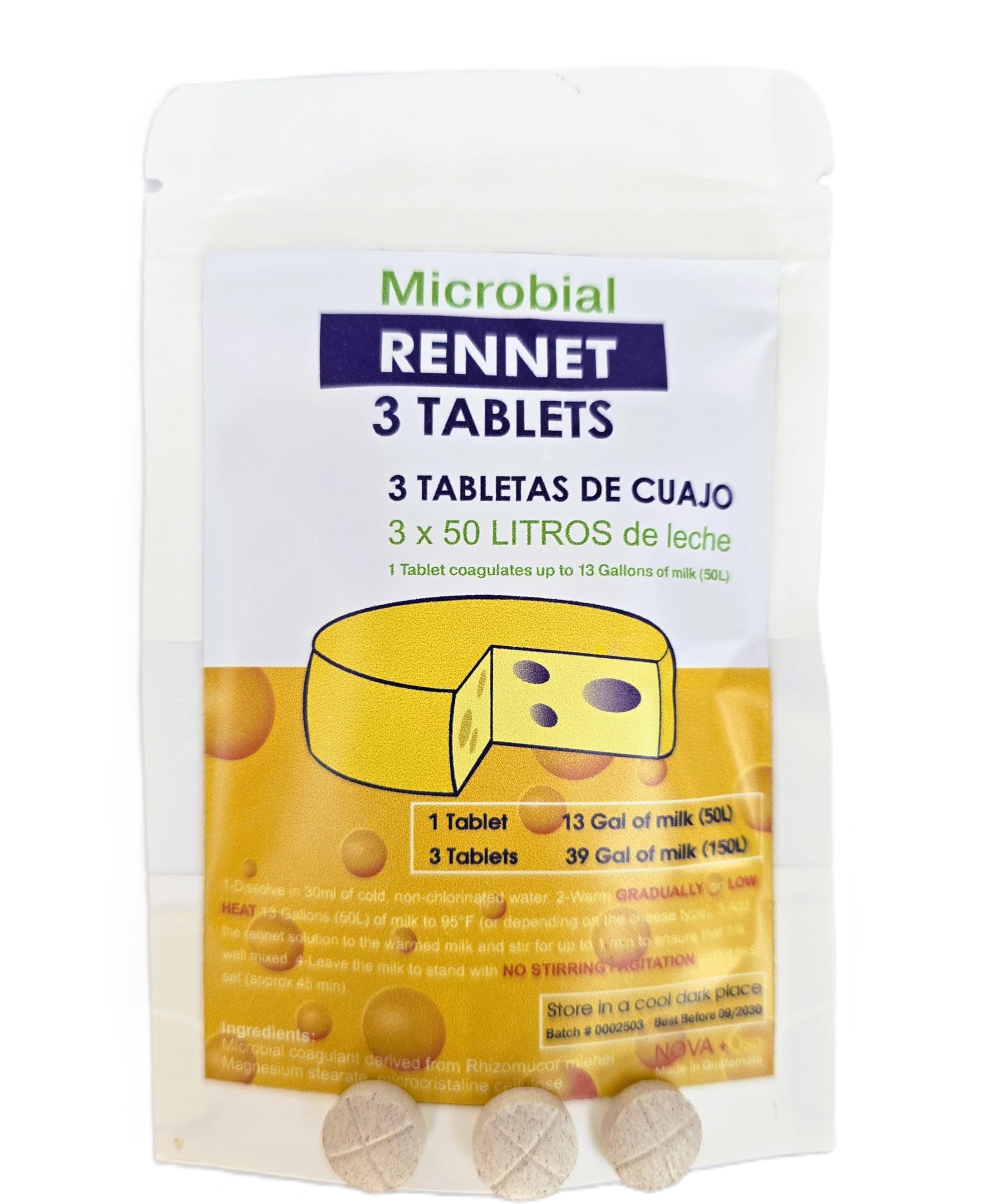 3 x Cuajo Titanium® Rennet Tablets for Any Type of Cheese 3 Tablets for 150L of Milk