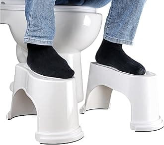 Toilet Stool 7" Bathroom Squatting Aid for Adults, Split Two-Piece Separate Movable Foot Rests with Flexible Positioning, Stackable Nesting Space-Saving Design(White 1 Pairs)