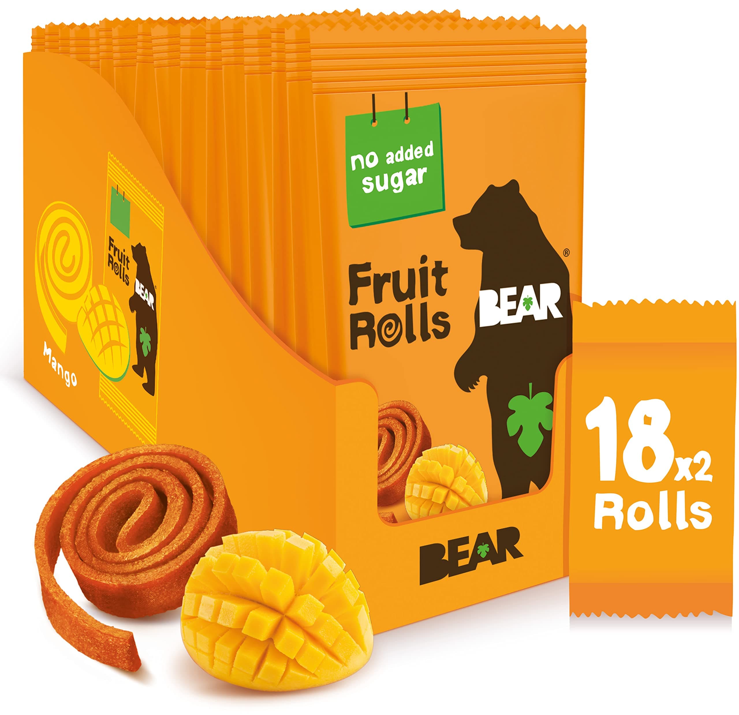 BEAR Fruit Rolls Mango - 100% Natural Ingredients - No added sugar - Healthy School And Lunch Snacks For Kids And Adults - 18 x 20g