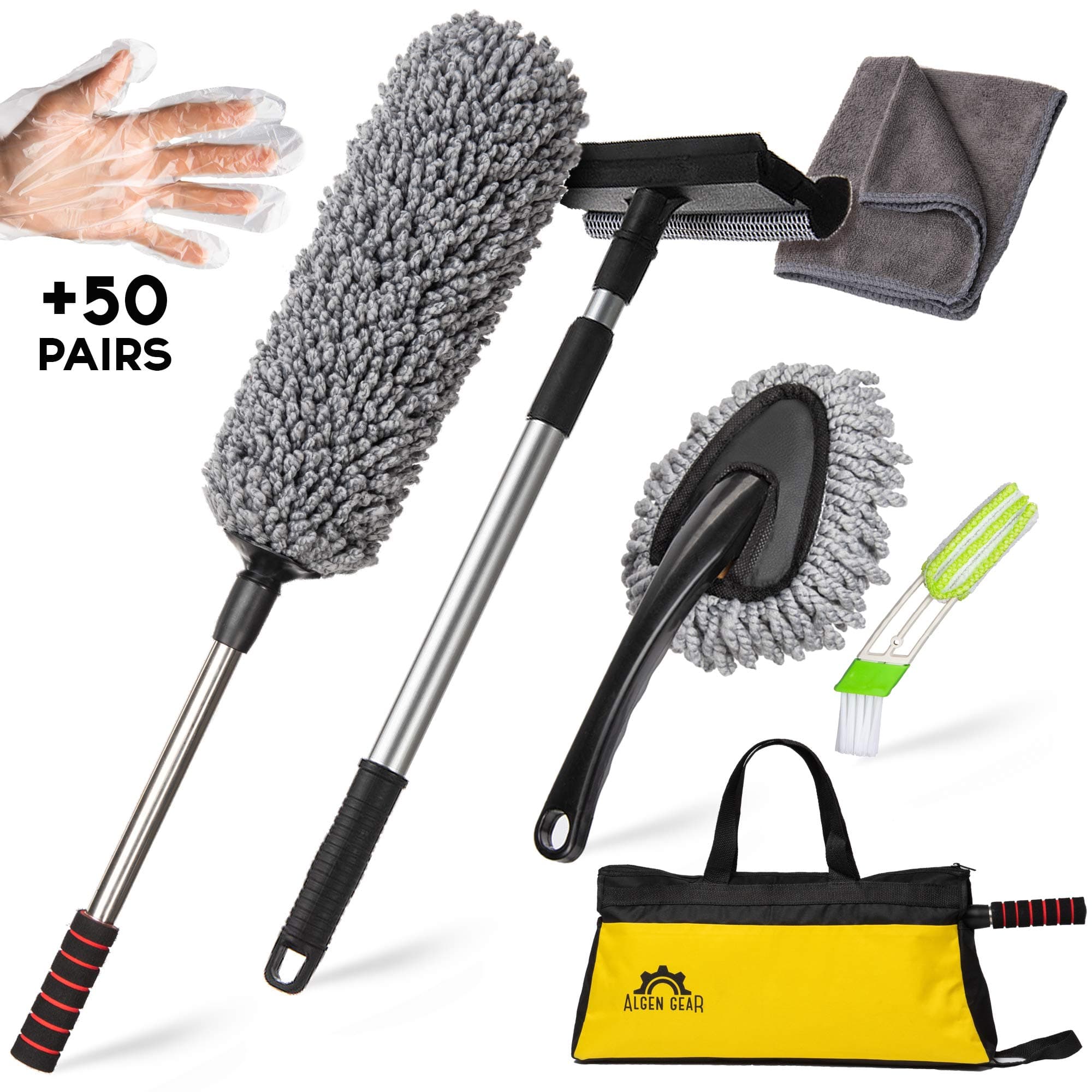 Algen Gear Car Duster Kit - Multipurpose (7pc) Car Cleaning Kit with Bag - Professional Car Wash Kit - Excellent car accessories for Auto Motorcycle Truck - Exterior or Interior Use Car Cleaning Tools