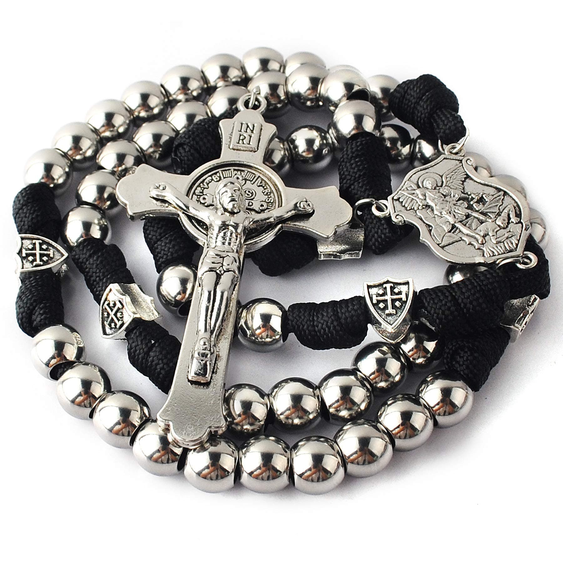 HanlinCC Do not Buy it if do not like LARGE and HEAVY Stainless Steel Rugged Durable Paracord Rosary for Men with St.Michael Center, St.Benedict Crucifix, Don't Buy If You Don't Like LARGE Rosary