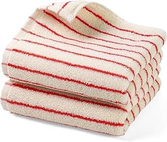 Jacquotha Striped Hand Towels Set of 2, Vintage Bathroom & Kitchen Decor, Guest Use, Soft Gentle for Adults Kids, Natural Cotton, 14” x 29”, Coral Red