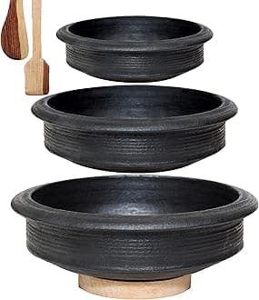- Unglazed Clay Pot for Cooking Combo 1, 2 & 3 Liter | Earthen Handi | Mud Kadai | Mittti Ke Barthan | Balck Pottery | Pre-Seasoned | Gas Stove Friendly