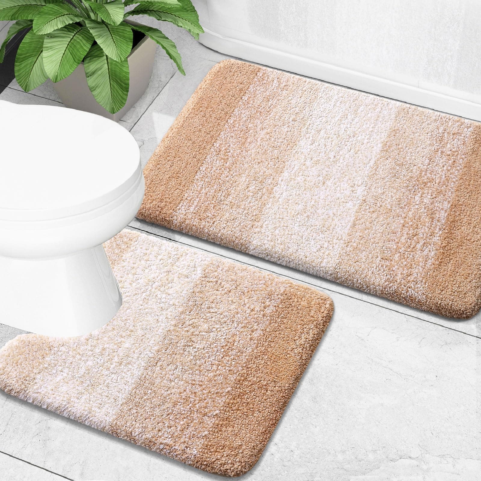 OLANLY Bathroom Rug Set, Soft Absorbent Microfiber U Shaped Pedestal Rug Non-Slip Machine Washable Tumble Dryer Plush Bath Mats for Bathroom (24"x16"x20", 24"x20",