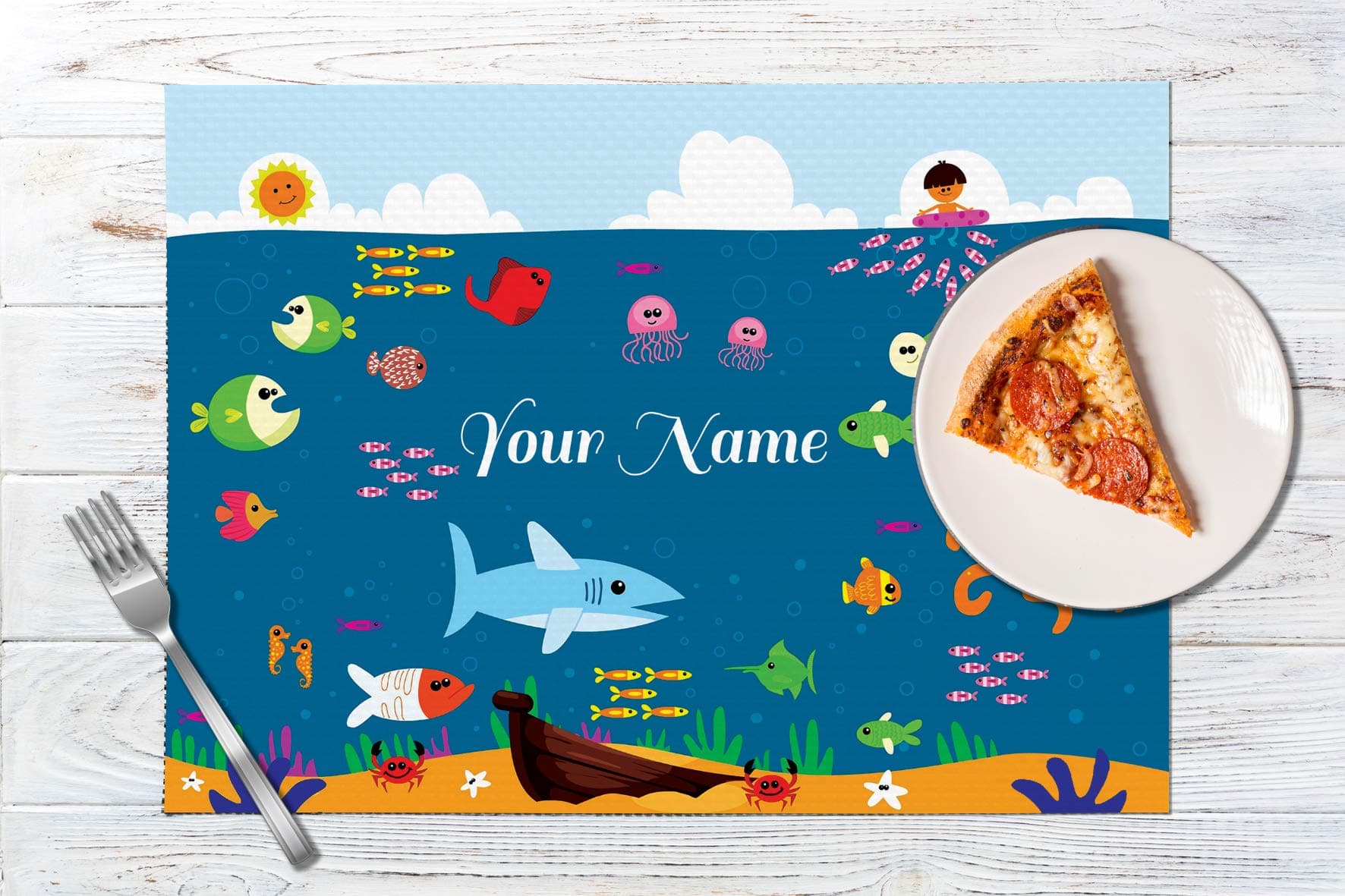 Brown Cloud Plastic Personalized Place Mat/Table Mat With Customized/Custom Text/Name/Photographs, Gift/Return Gift Kids/Boy/Girl/Children 11.7 X 16.5 Inches (PM 01) (1 Piece), Multicolour