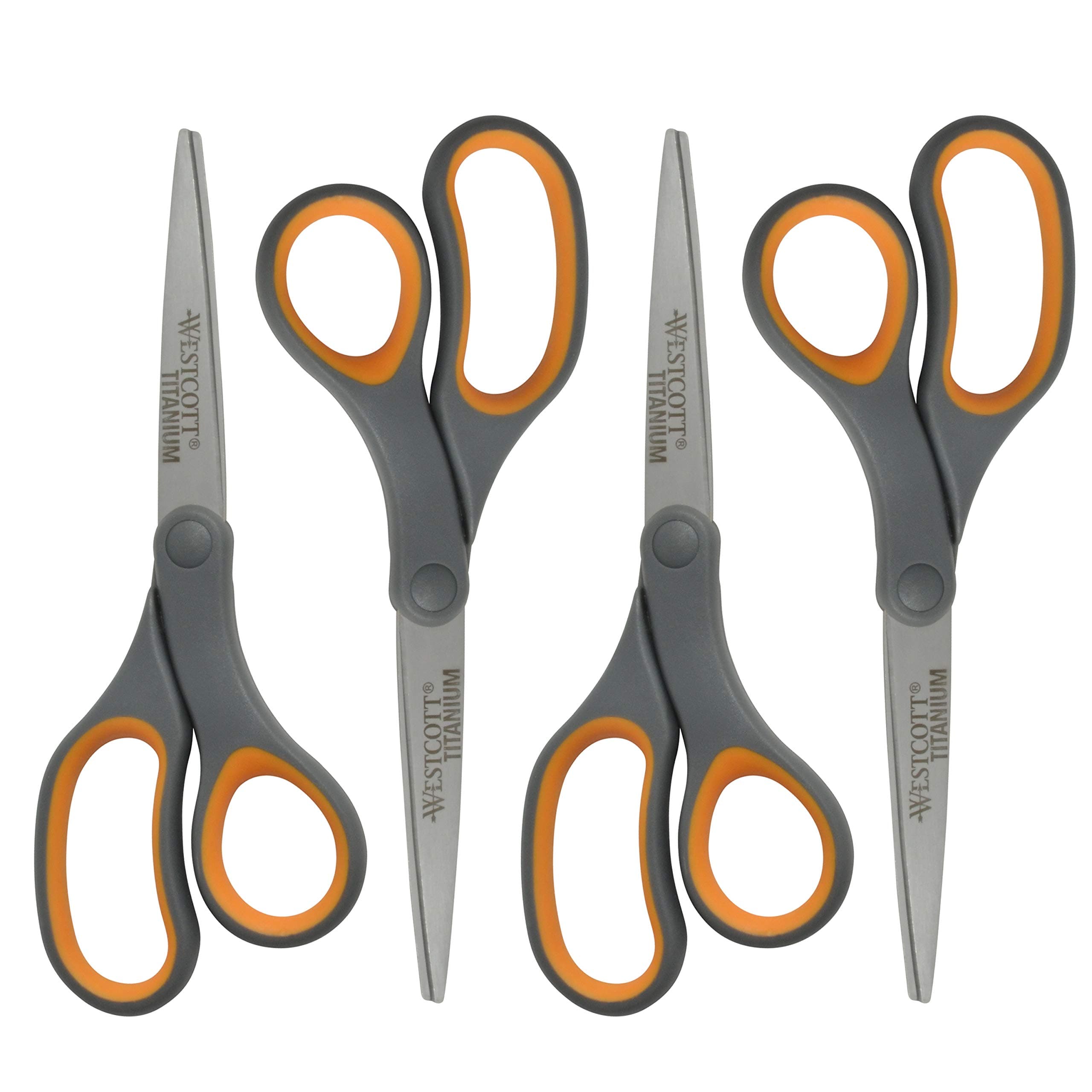 8-Inch Titanium Bonded Straight Scissors, Soft Handle, Gray/Yellow, 4-Pack