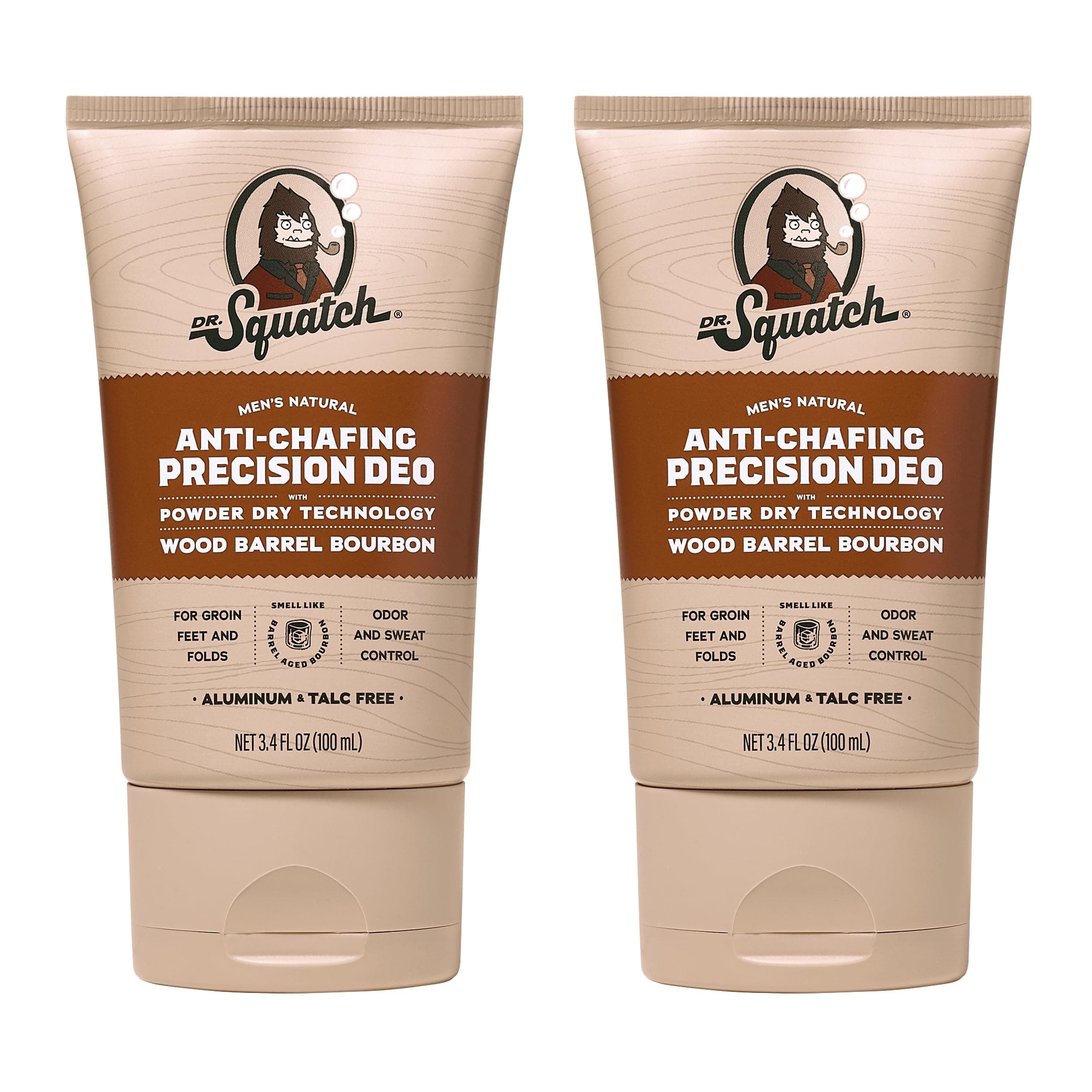 Whole Body Deodorant for Men - Odor + Sweat Control - Aluminum + Talc Free - Natural Ingredients - Dermatologist-Tested for All Skin Types - Wood Barrel Bourbon (3.4 fl oz, 2-Pack)