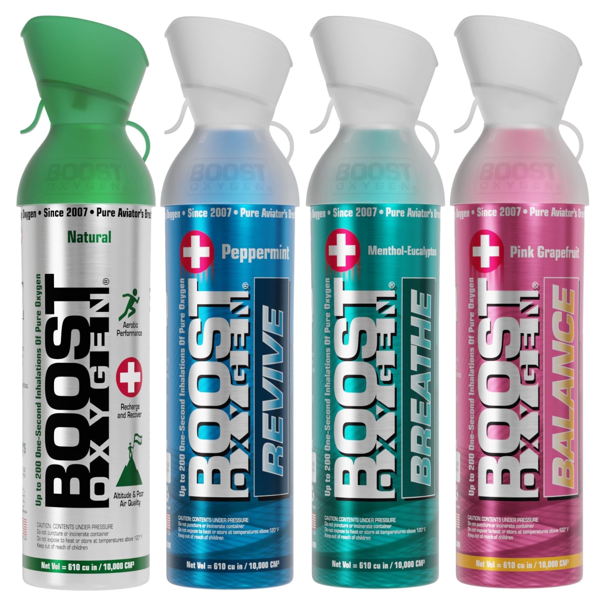 Boost Oxygen Oxygen in Box for Home Use, Exercise or Mountain Sickness, with Sealed Cap and Mask, 10L Box, Multi-Colour, 4 Pack