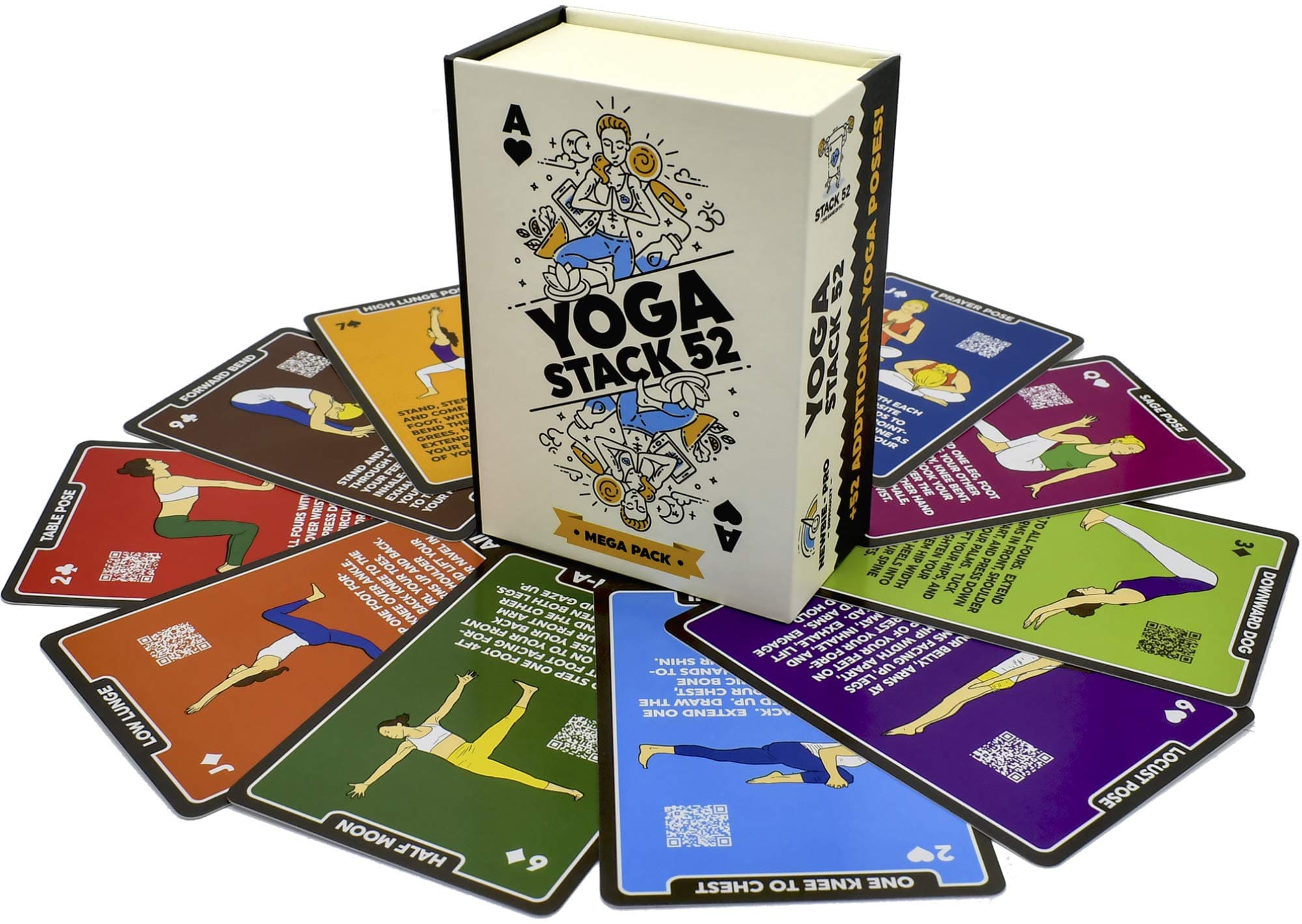 Stack 52 Yoga Exercise Cards: Designed by Certified Yoga Instructor. Video Instructions Included. Beginner to Advanced Poses and Asana Workout Games. Improve Fitness and Flexibility (Mega Pack)