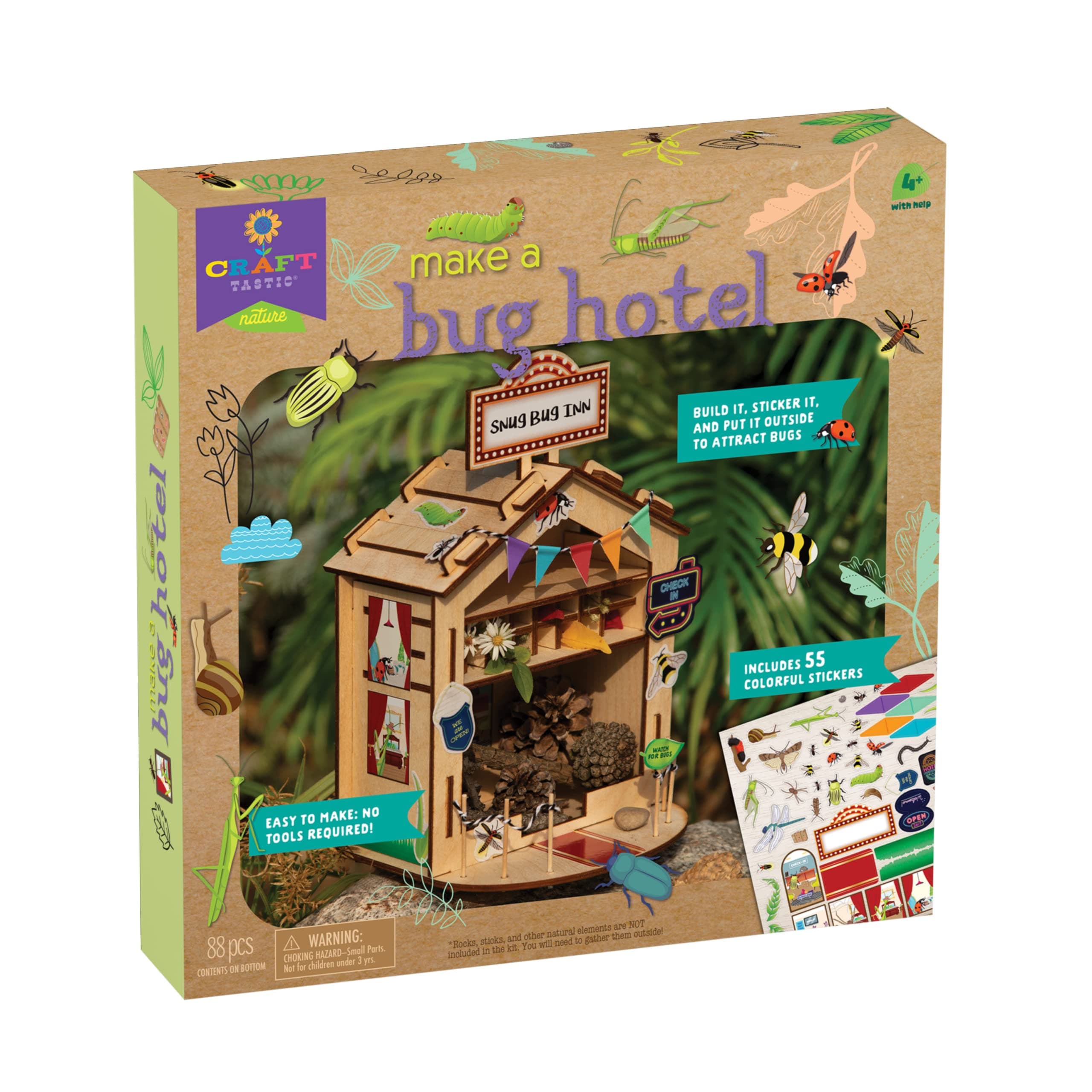 Craft-Tastic — Make A Bug Hotel — DIY Nature Craft Kit — No Tools Needed — Decorate Your Hotel with Stickers — Ages 4+ with Help