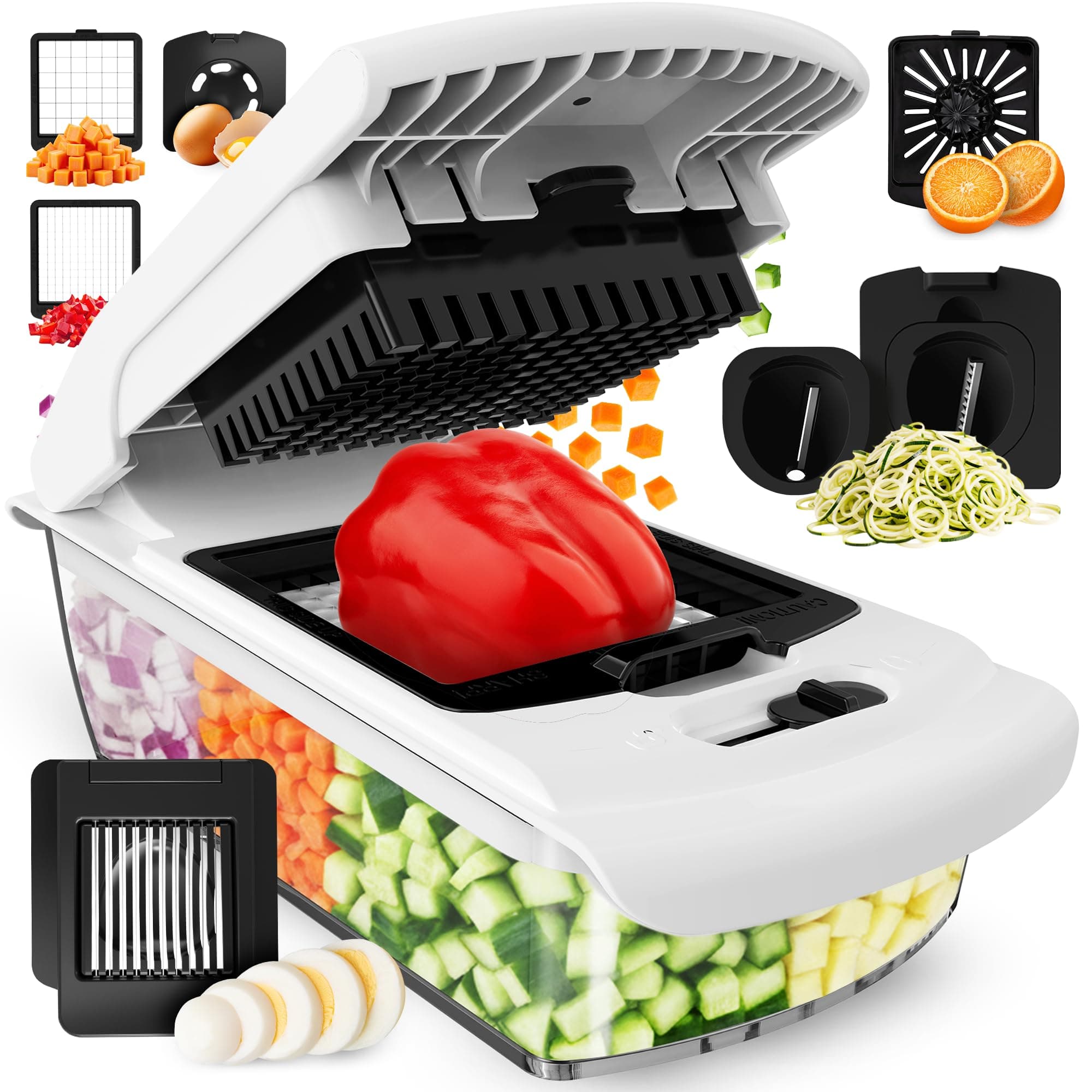 fullstar Vegetable Chopper - Spiralizer Vegetable Slicer - Onion Chopper with Container - Pro Food Chopper - Slicer Dicer Cutter - (8 in 1, White)