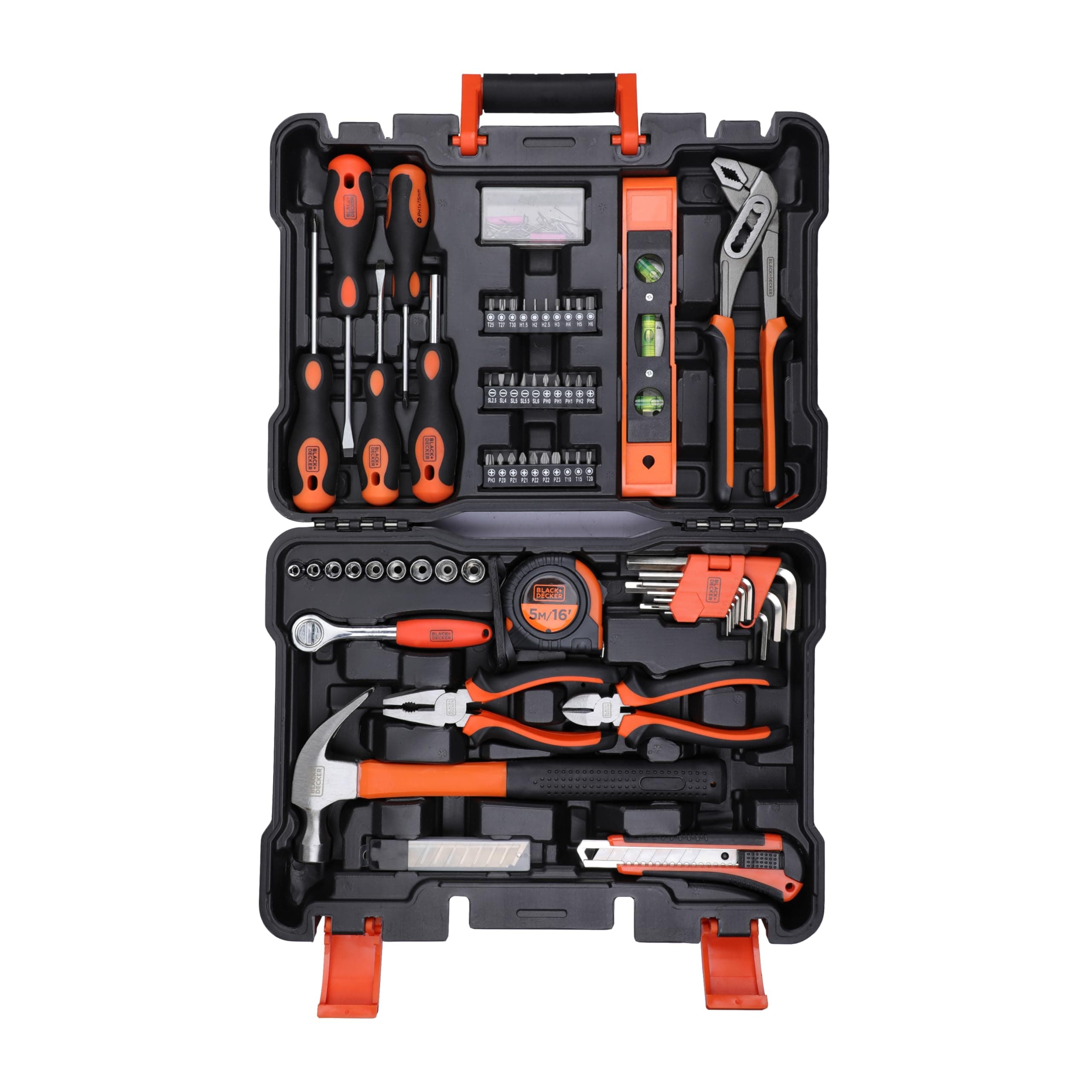 BLACK+DECKER 154-Piece Hand Tool Kit, Ideal for Home & Office, Technicians & Maintenance Professionals, Compact and Portable, Durable Case, Reliable, Orange/Black - BMT154C