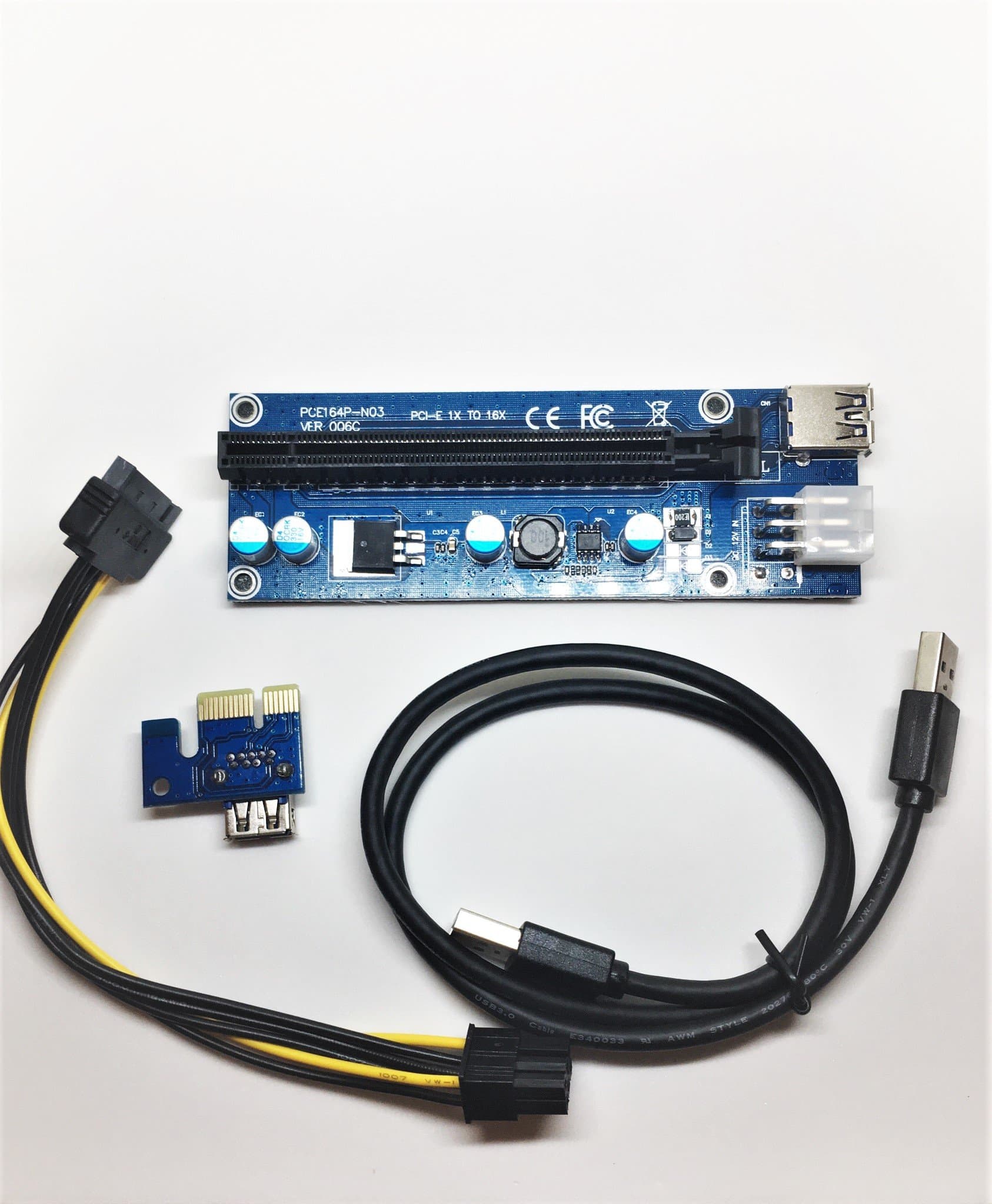 PCIe cable VER 006 PCI-E 16x to 1x Powered Riser Adapter Card USB 3.0 - Graphics Processor Extender for Mining purposes - 6 PIN GPU Riser - Ethereum Currency Mining ETH/Crypto miner cable rig.