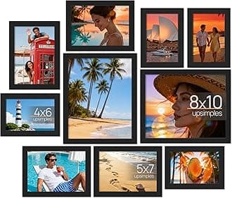 upsimples 10 Pack Picture Frames Collage Wall Decor for Mounting or Tabletop Display, Photo Gallery Frame Set for Family, Multi Sizes Including 8x10, 5x7, 4x6, Black